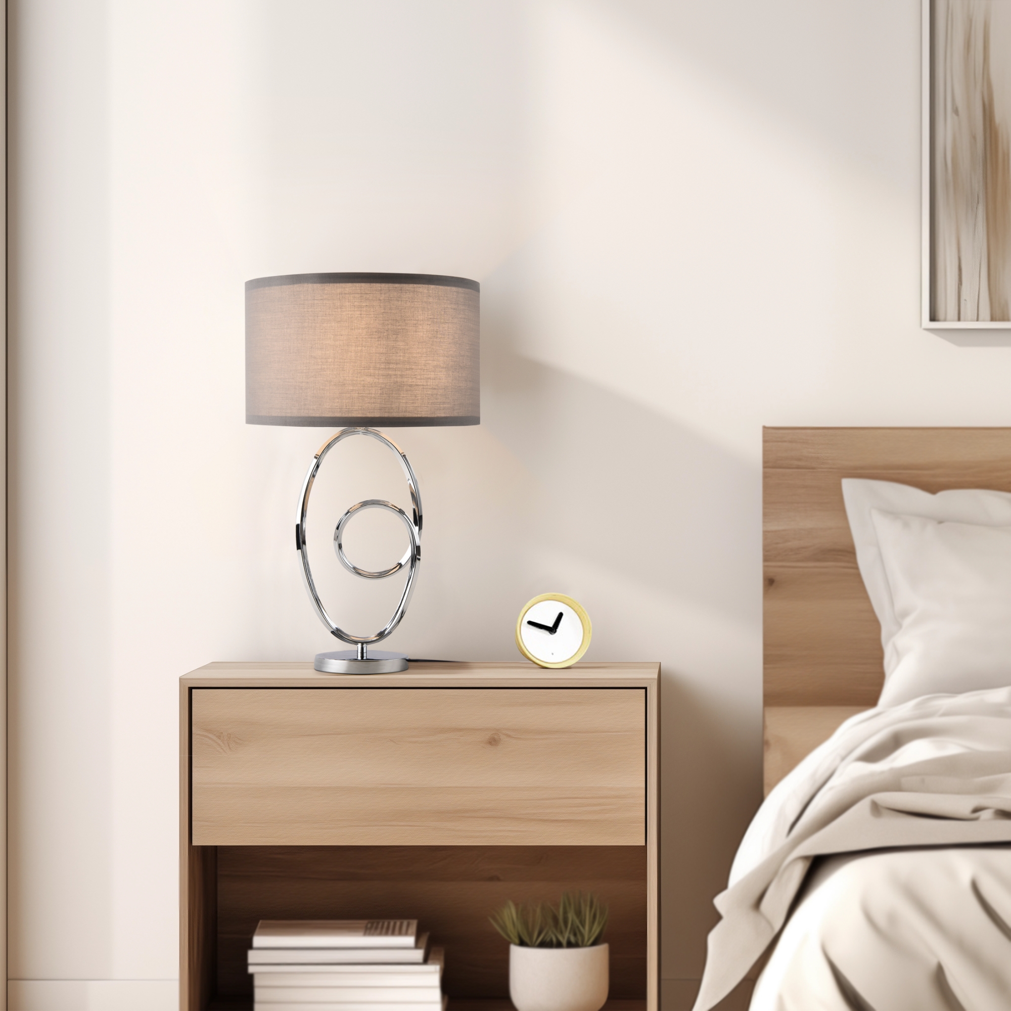Image of Lampada da Comodino Torquay Paralume Cilindrico in Tessuto Grigio 30 x 18 cm lux.pro