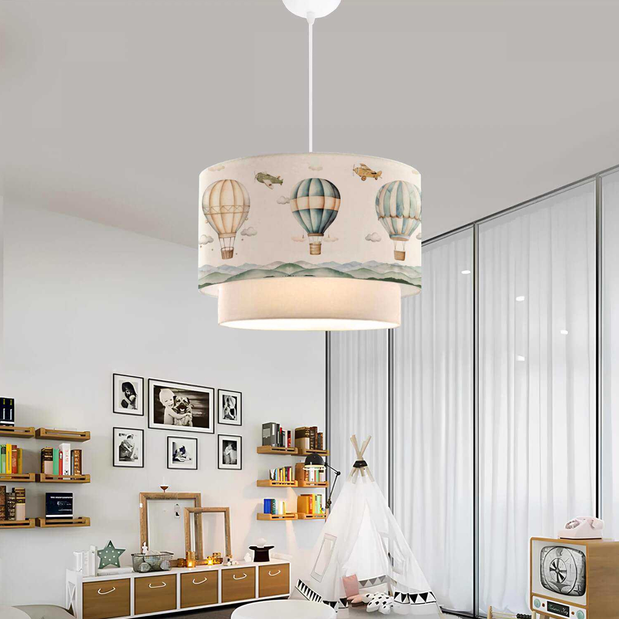 Lampada a Sospensione Lurgan per Cameretta Decorato con Mongolfiere - Bianco lux.pro