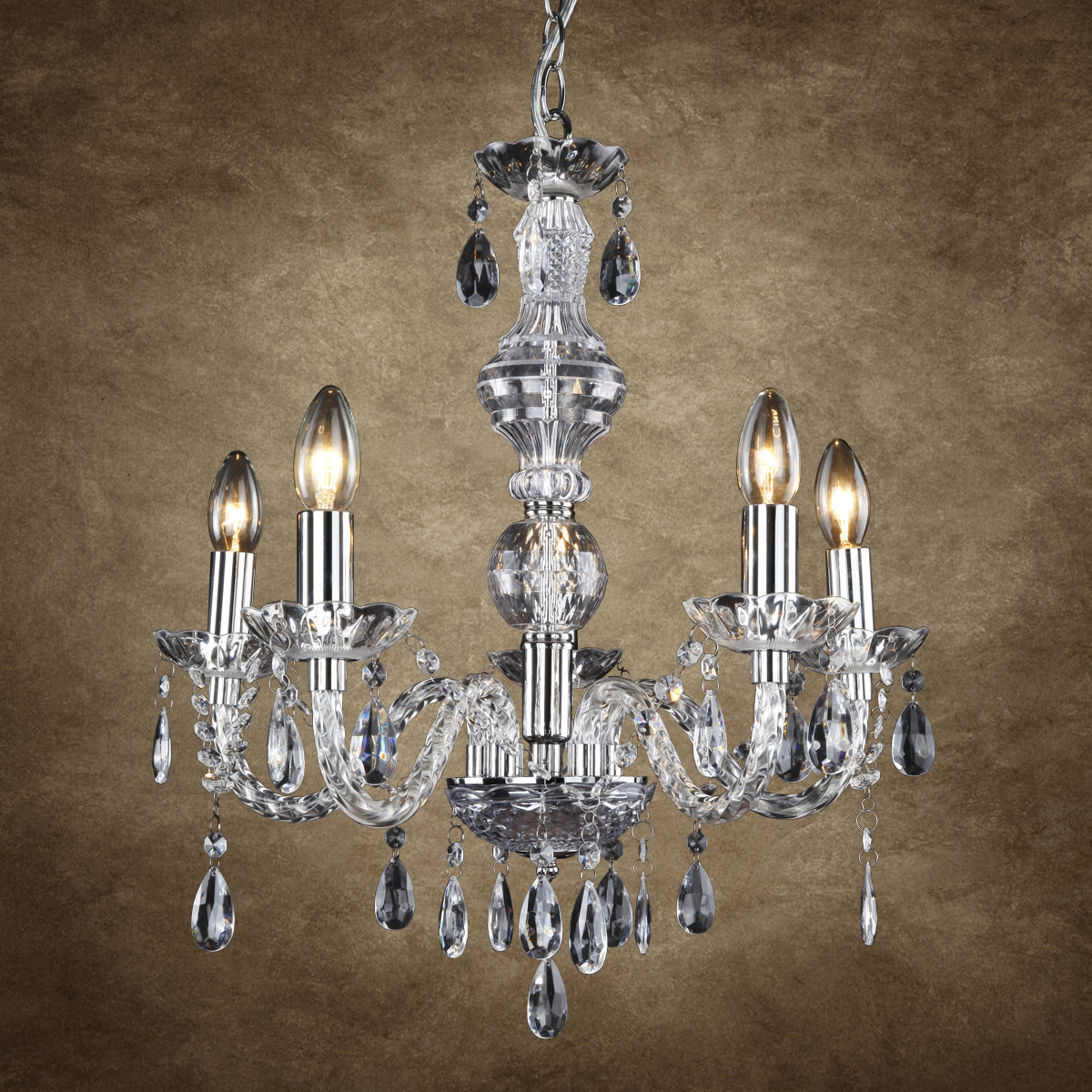 Lampadario a 5 Bracci con Cristalli Artificiali - Trasparente Cromato lux.pro