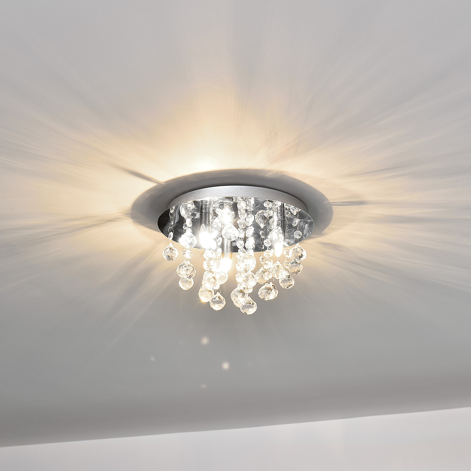 Plafoniera Rotonda Trio con 3 Fonti Luce e Cristalli Artificiali - Cromo/Argento lux.pro