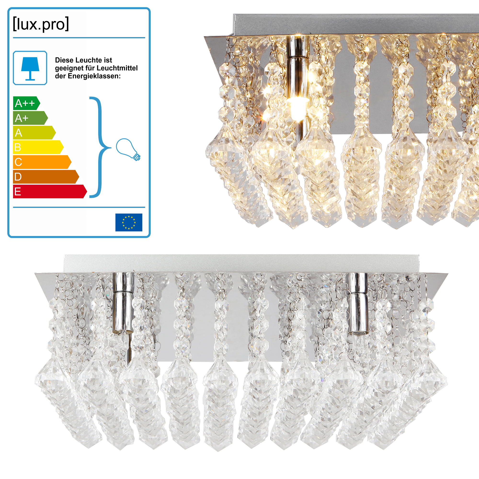 Lux.pro Deckenleuchte Widnes – 4x G9, Schwarz/Gold, Metall/Glas, 28x28cm