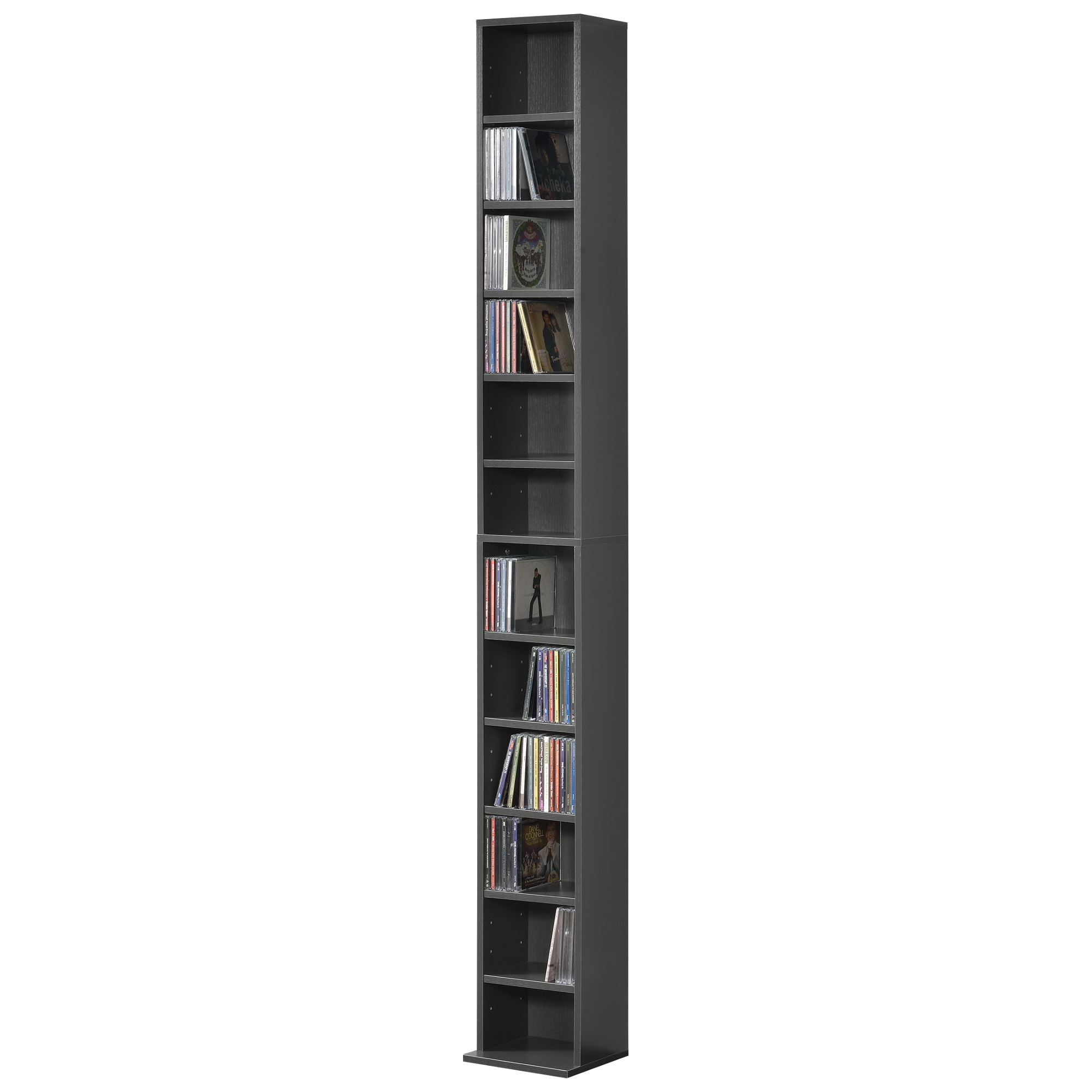 Scaffale a Colonna Tynset con 12 Scomparti per CD DVD 175x20x20 cm Grigio Scuro [en.casa]