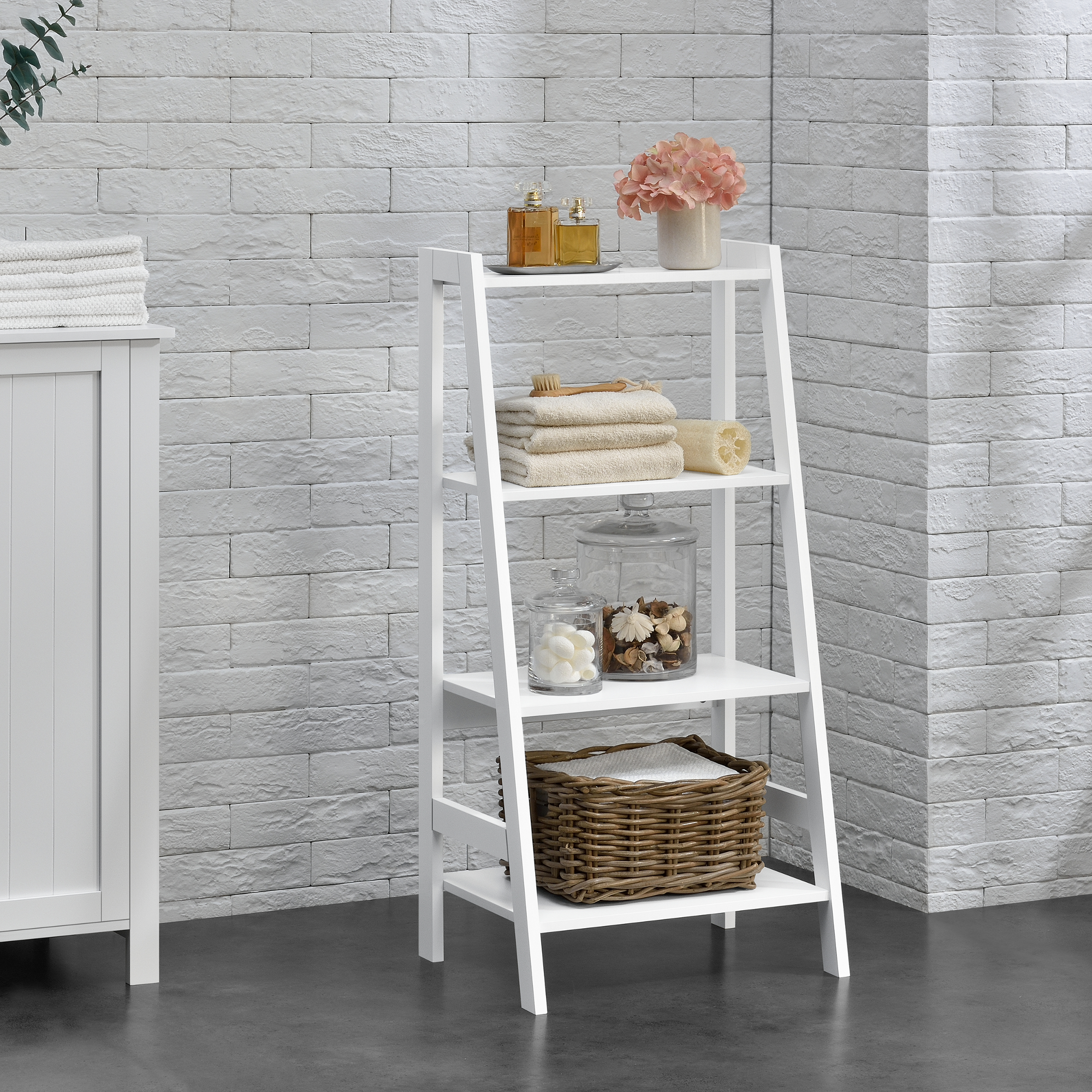 /® 90x43x32cm con 4 compartimientos de Almacenamiento Estanter/ía Escalera en.casa Blanca