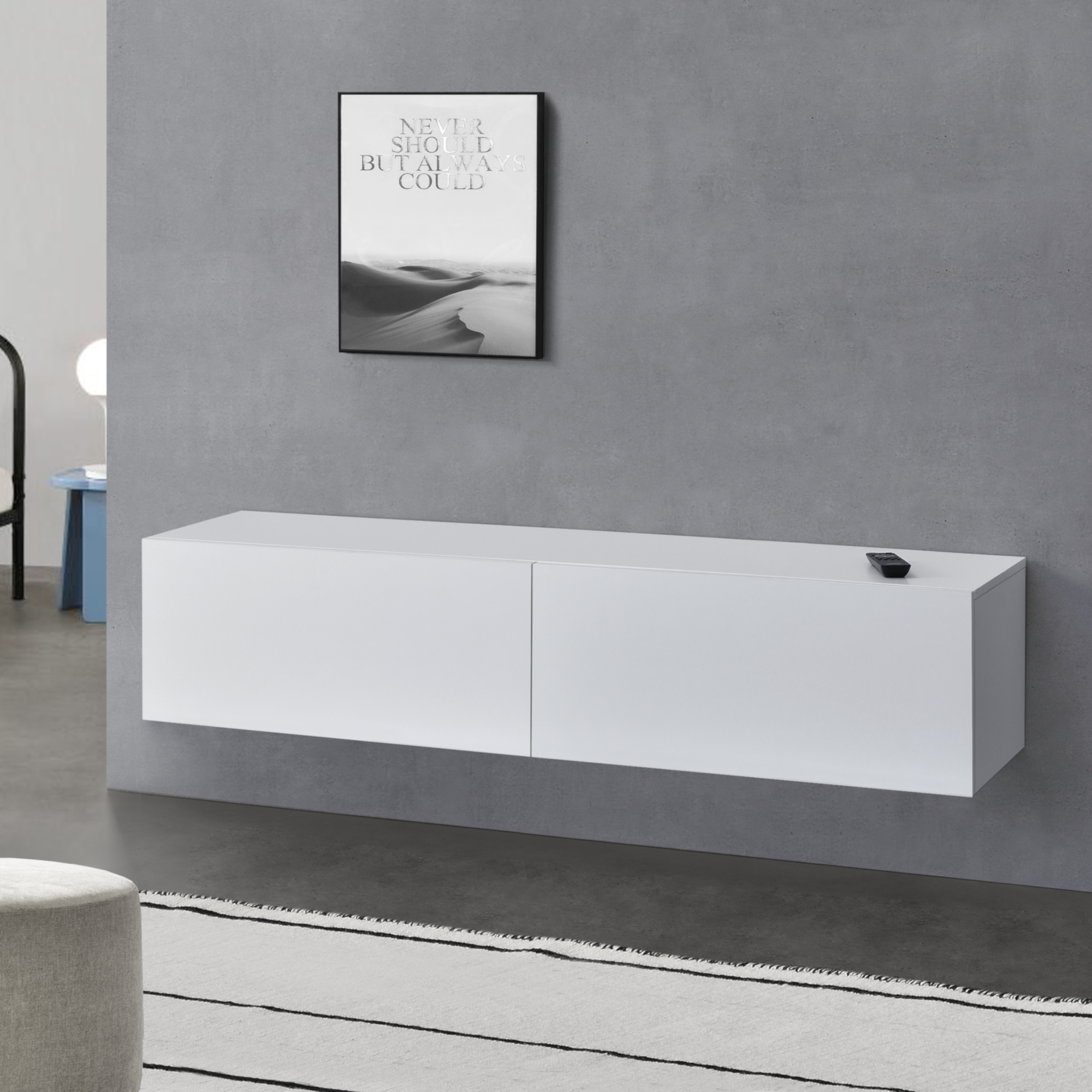 Mobile Pensile Porta TV Evaton da Parete 140 x 33 x 30 cm - Bianco Opaco [en.casa]