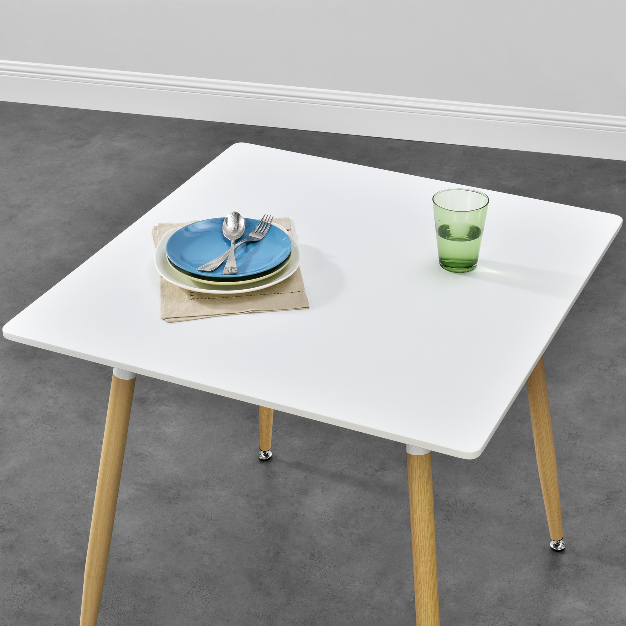 [en.casa] Esstisch 80x80x74cm Weiß Matt Buche Küchentisch Esszimmer