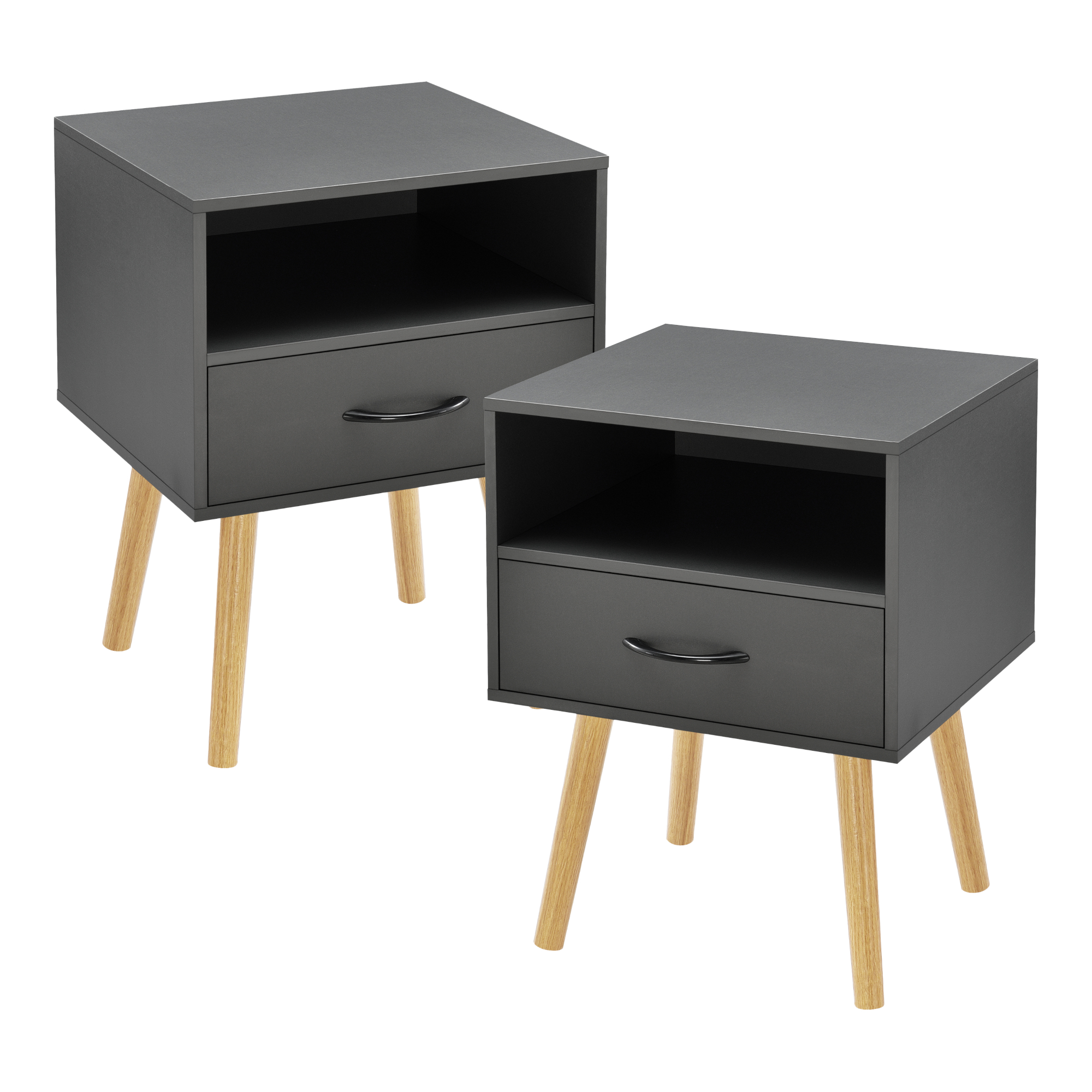 Set Gävle di 2 Comodini con Cassetto e Scomparto - Grigio Scuro [en.casa]