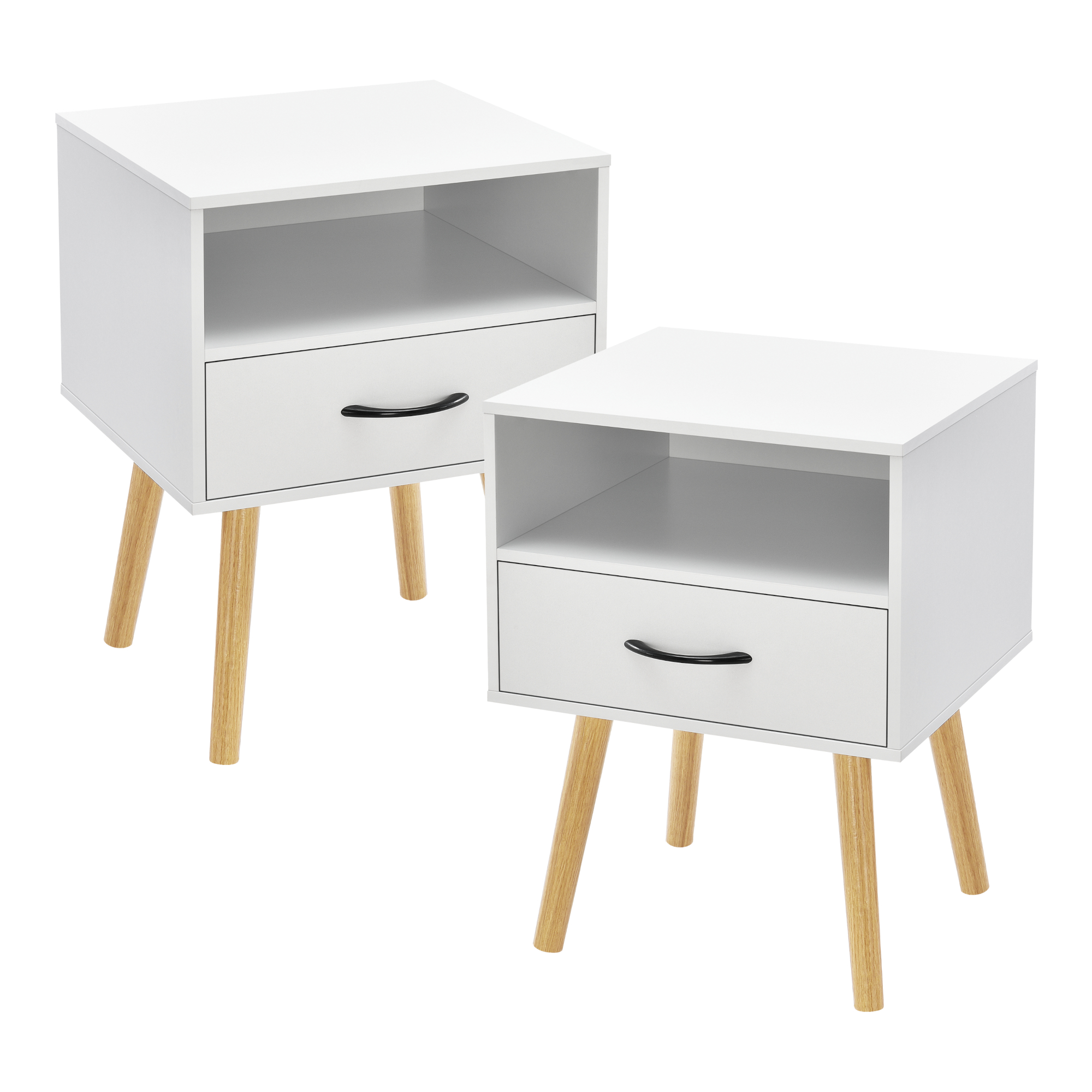 Set Gävle di 2 Comodini con Cassetto e Scomparto - Bianco [en.casa]