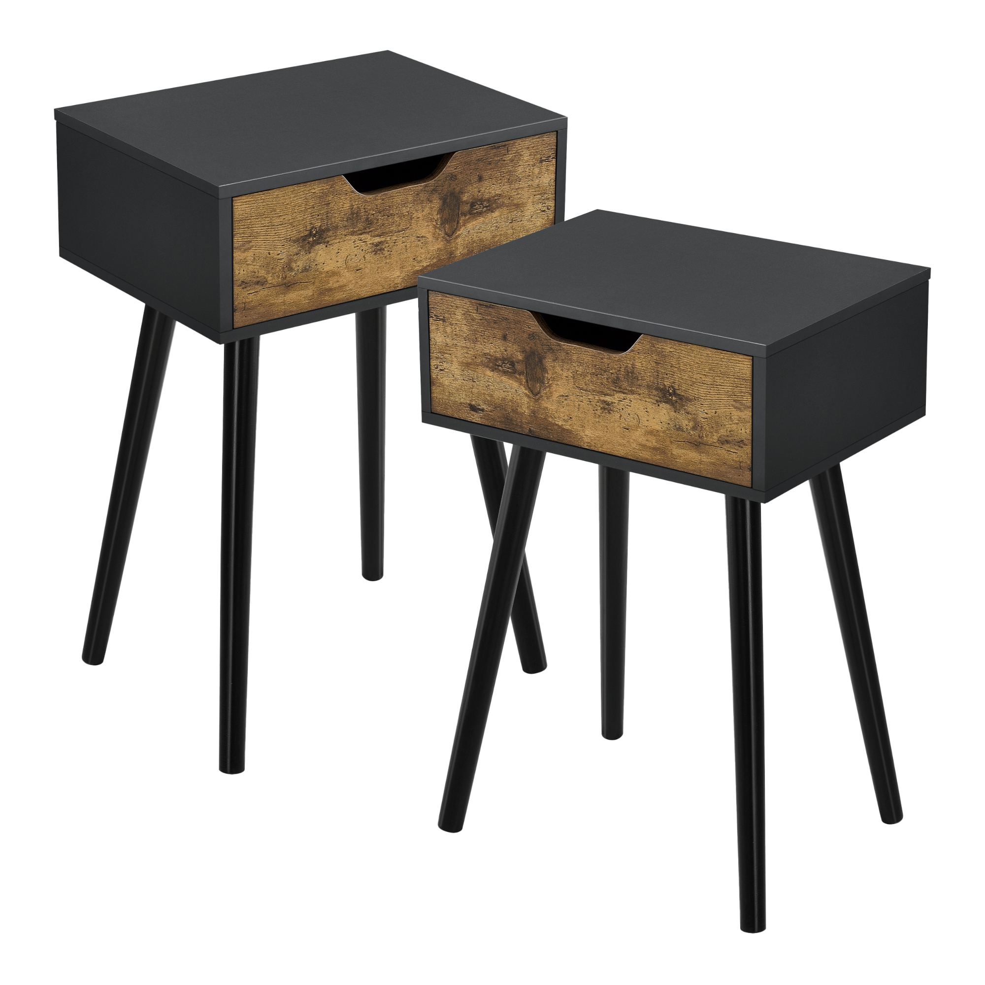Set Östersund di 2 Comodini con Cassetto - Nero / Effetto Legno Scuro [en.casa]