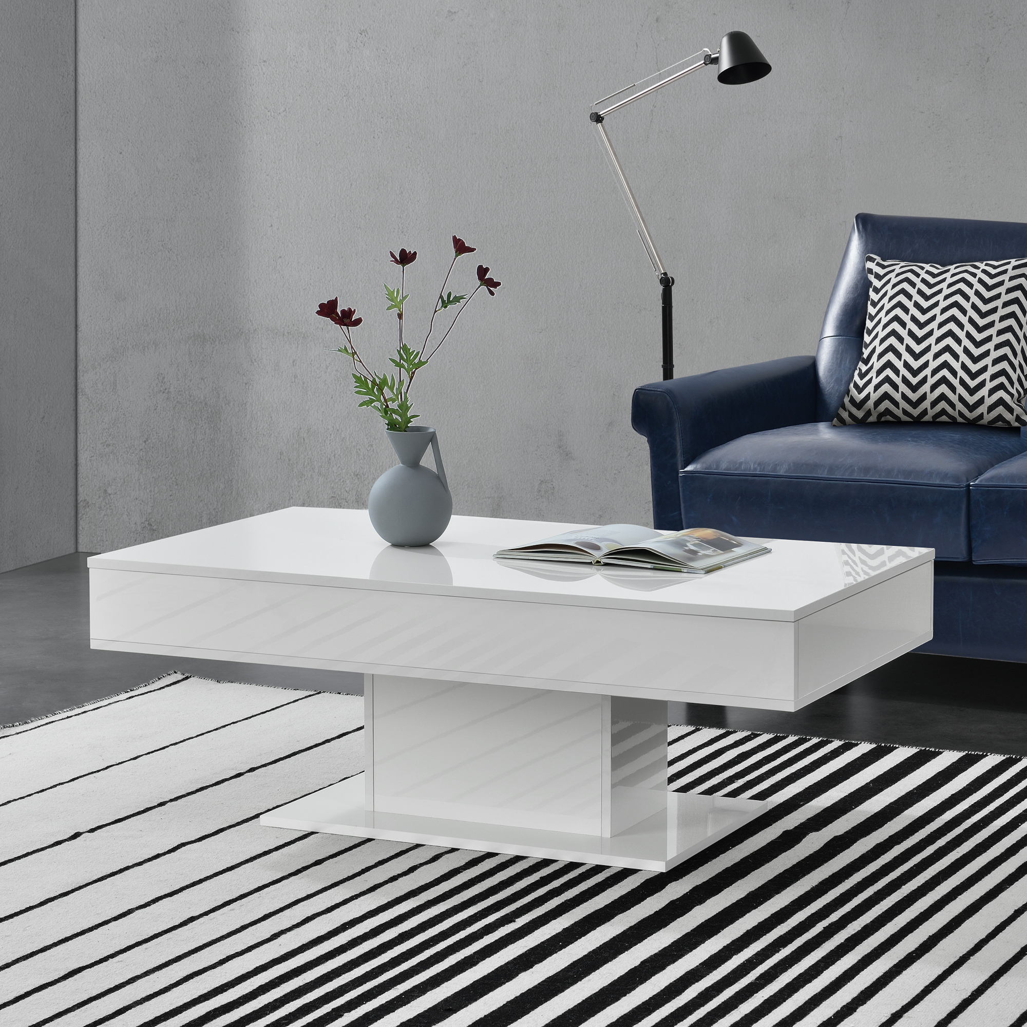 Tavolino da Salotto Lünen con Piano Scorrevole 40 x 110 x 60 cm Bianco lucido [en.casa]
