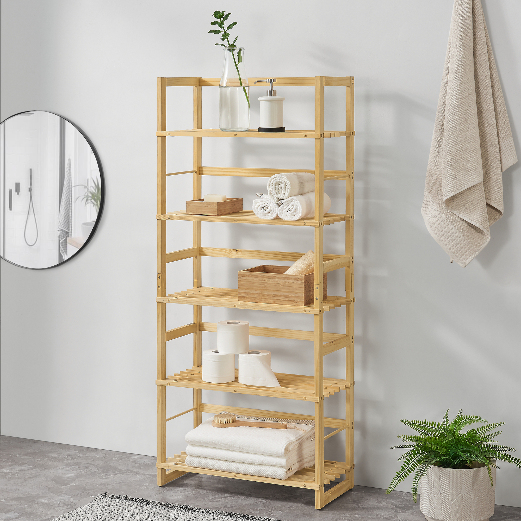 Standregal Haushaltsregal Badezimmerregal Kchenregal Bambus Regal mit 5  Ablagen | eBay