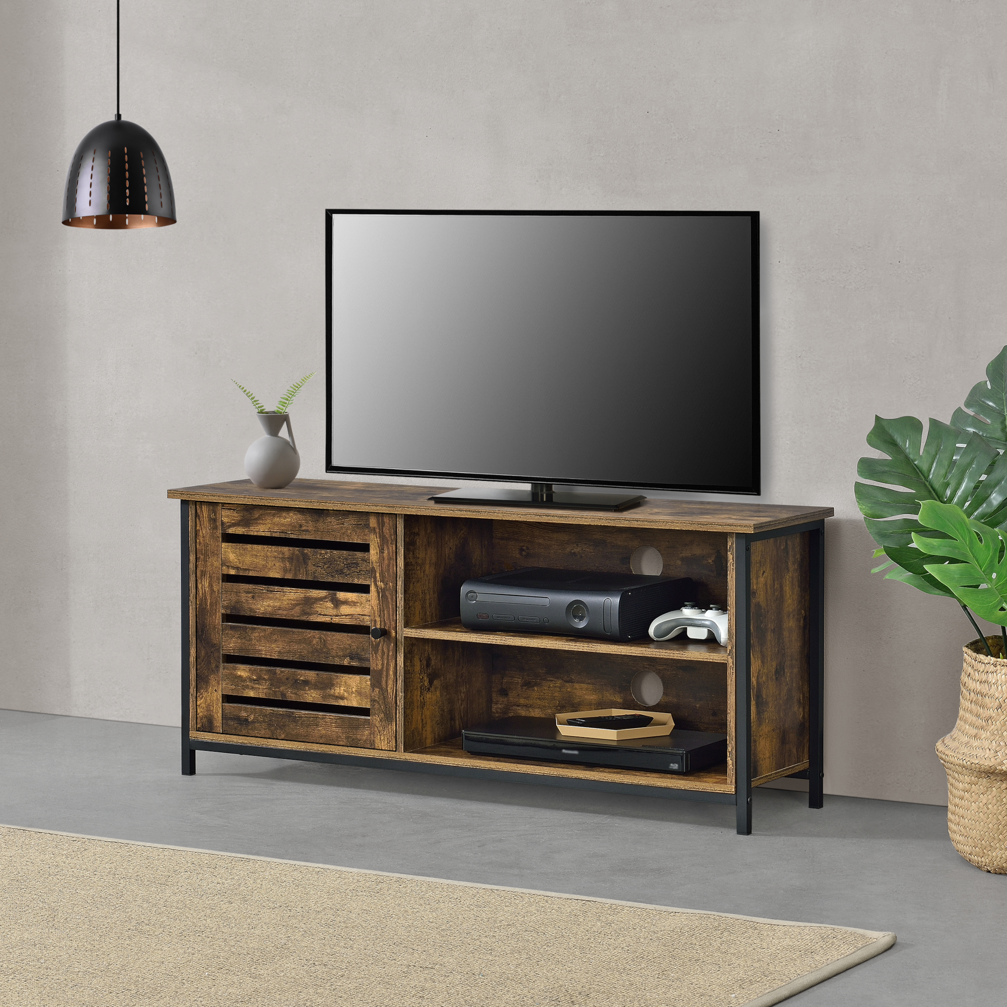 Image of Mobile Porta TV con Armadietto e Scomparti (AxLxP) 49 x 110 x 30 cm Supporto TV con Passaggio Cavi Consolle con 1 Anta e