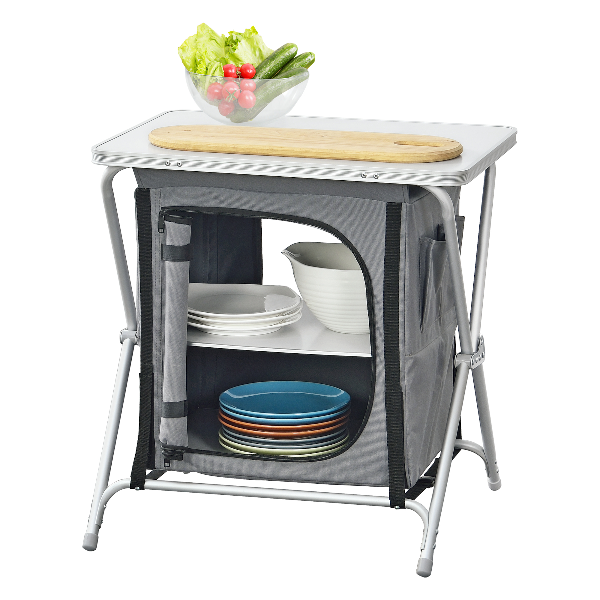 Credenza Mobile da Campeggio Tullinge Pieghevole con Borsa di Trasporto (AxLxP) 64x60x45 cm [en.casa]
