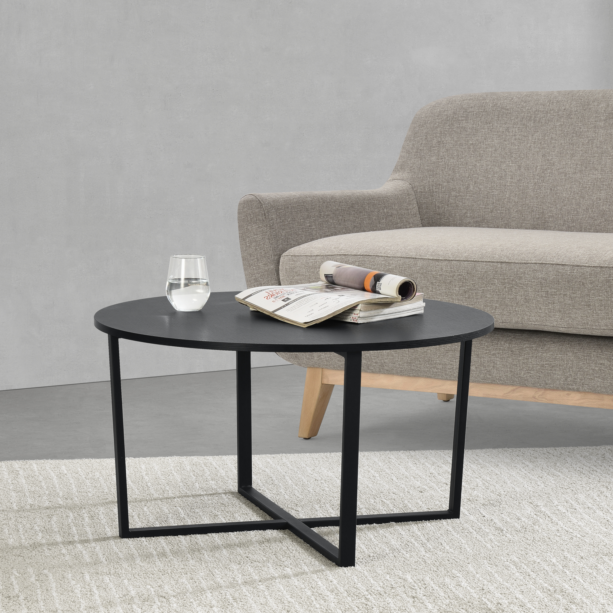 Tavolino Basso da caffè Vadstena con Piano Tondo - Nero [en.casa]
