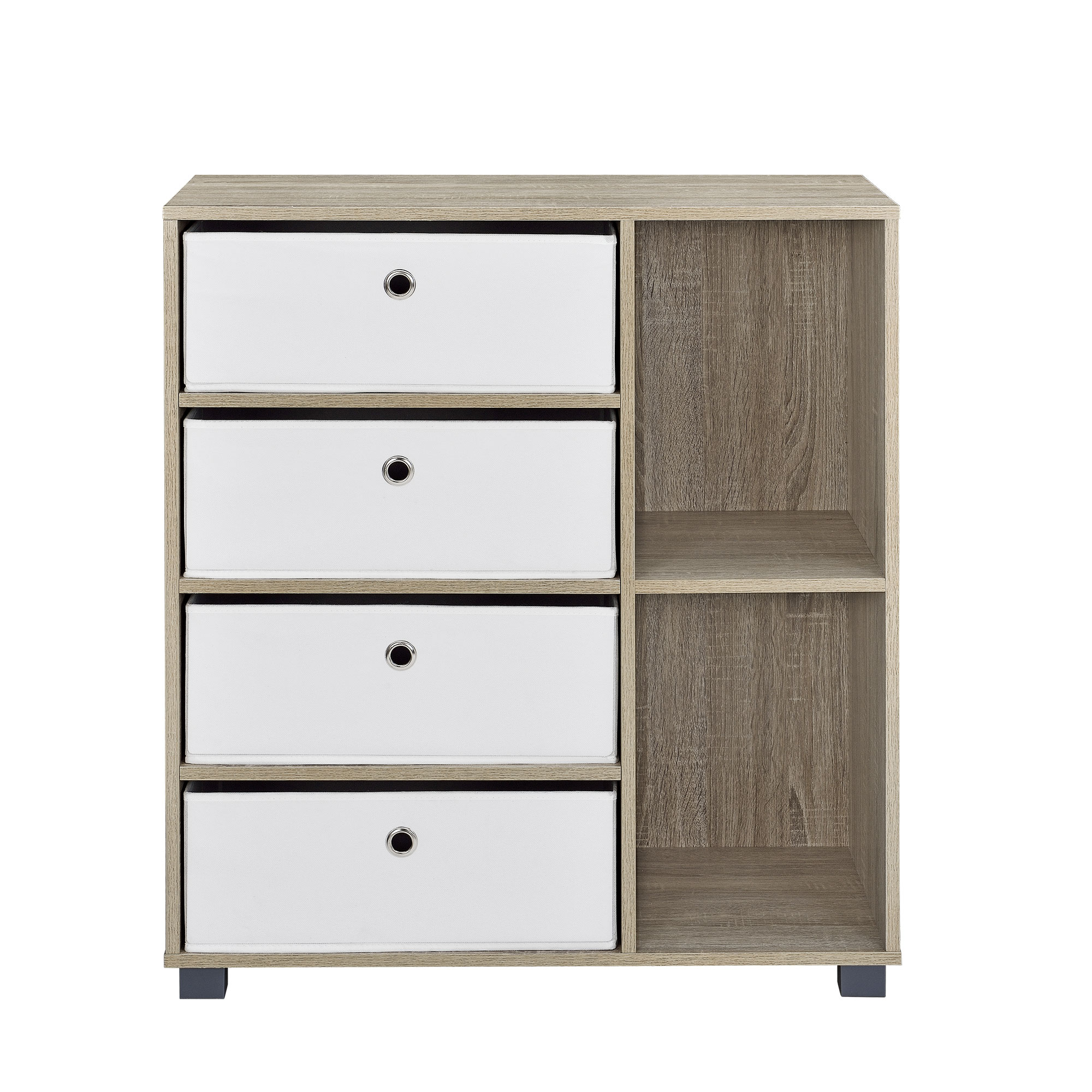 B-WARE KOMMODE SIDEBOARD 2 REGALFÄCHER 4 STOFFBOXEN SCHRANK HOLZSCHRANK