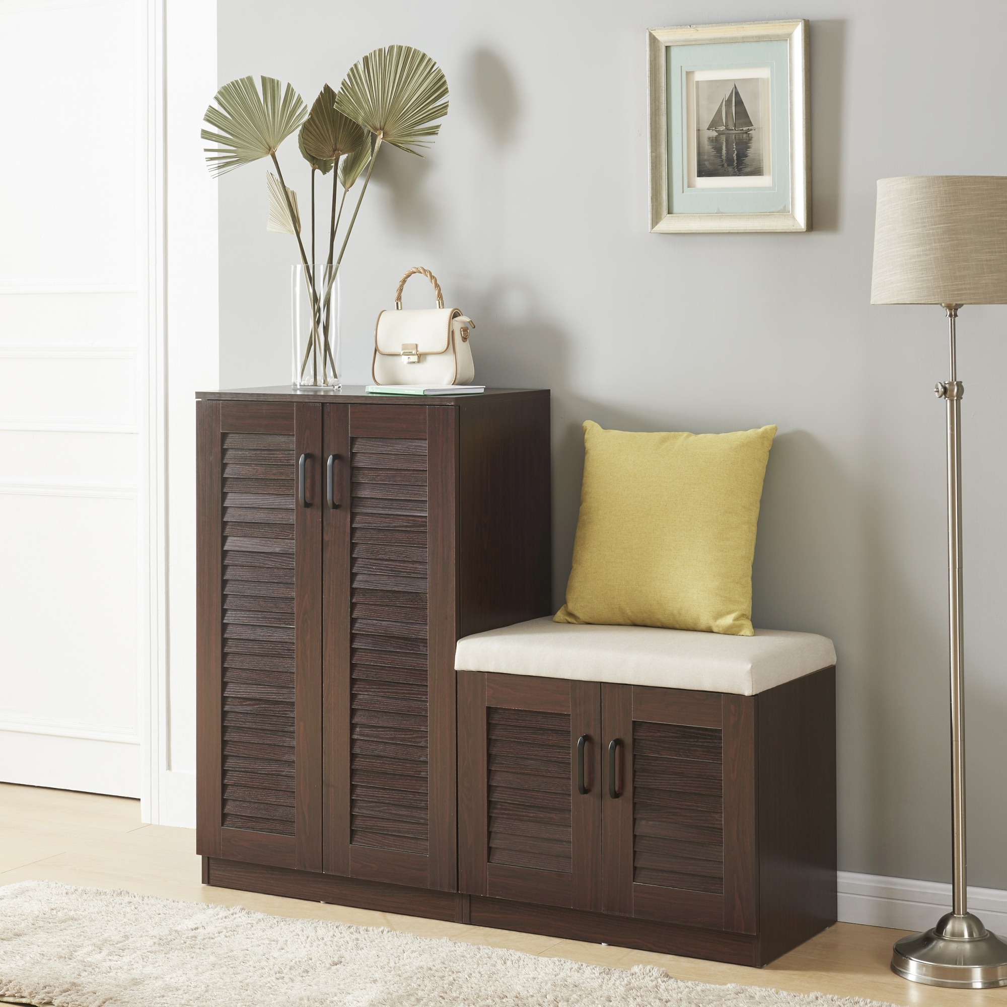 Set Løten di Armadio Scarpiera e Panca 97 x 120 x 36 cm Wengè [en.casa]