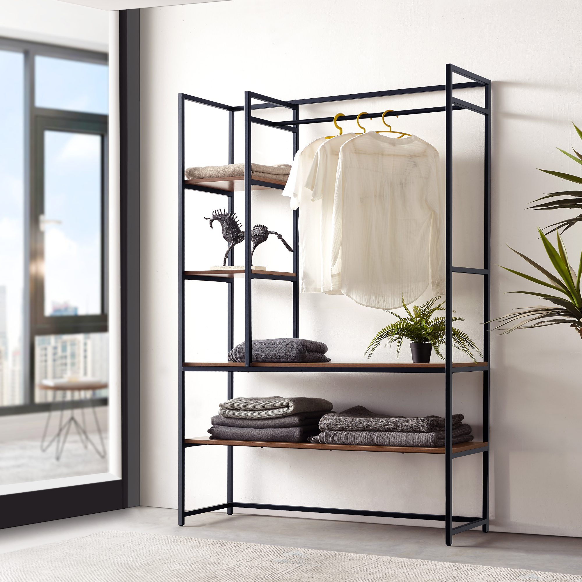 Image of Organizzatore Guardaroba Horgau 180 x 120 x 40 cm color Noce / Nero [en.casa]