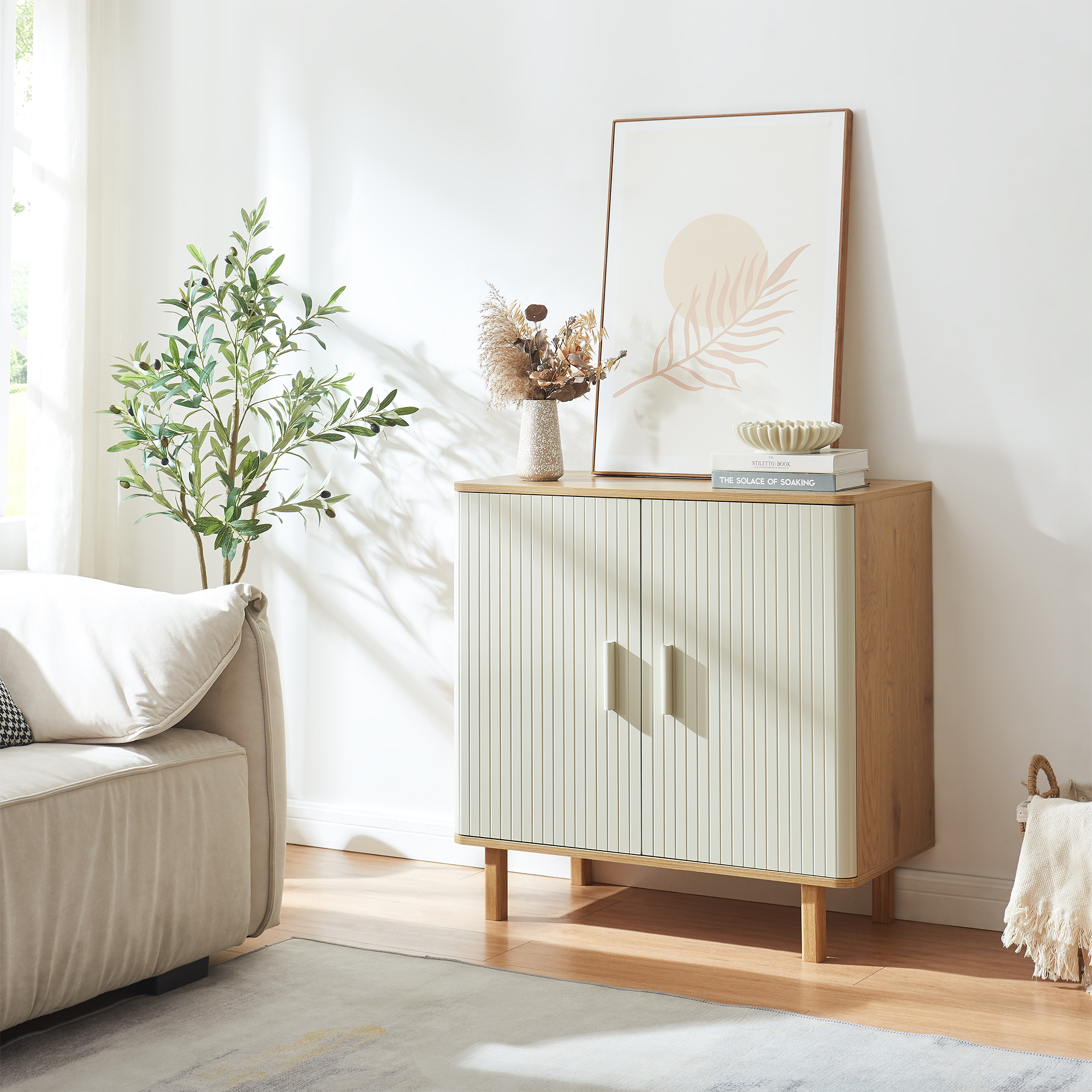 Credenza Ferrersp a 2 Ante Mobile Contenitore 80 x 80 x 40 cm - Color Avena Oatmeal [en.casa]
