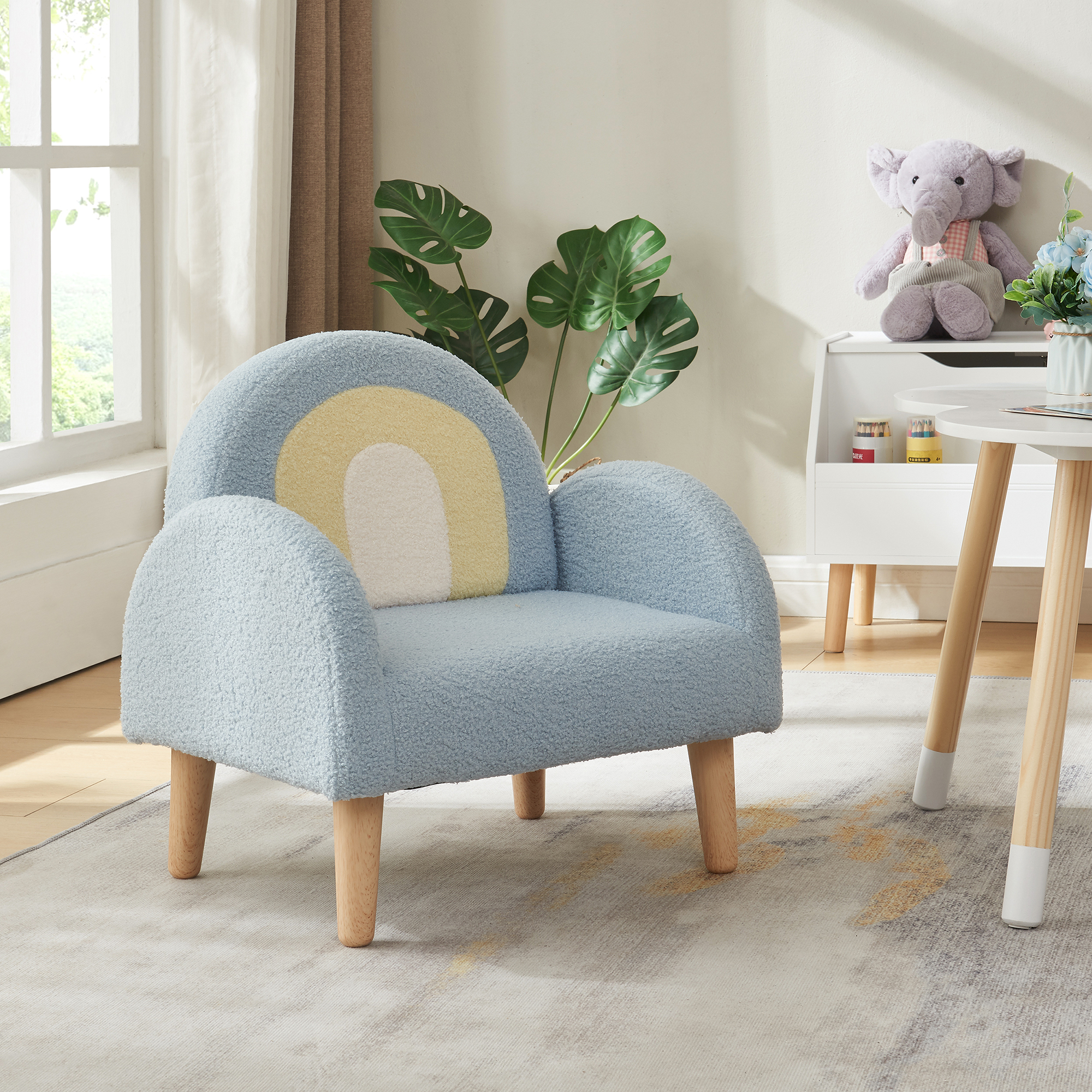 Image of Poltroncina per Bambini Sorreindi Rivestimento Morbido Effetto Peluche - Azzurro [en.casa]