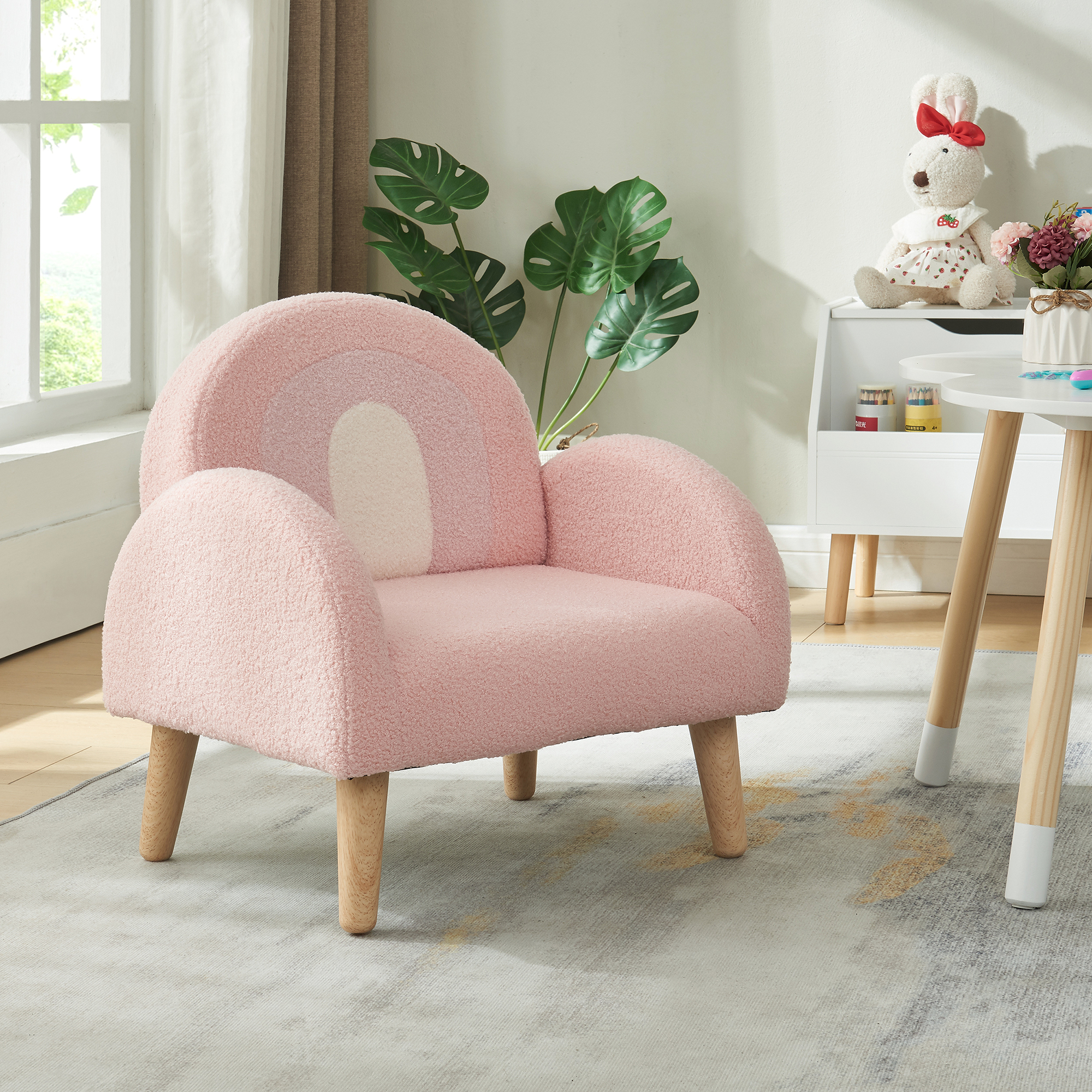 Image of Poltroncina per Bambini Sorreindi Rivestimento Morbido Effetto Peluche - Rosa [en.casa]