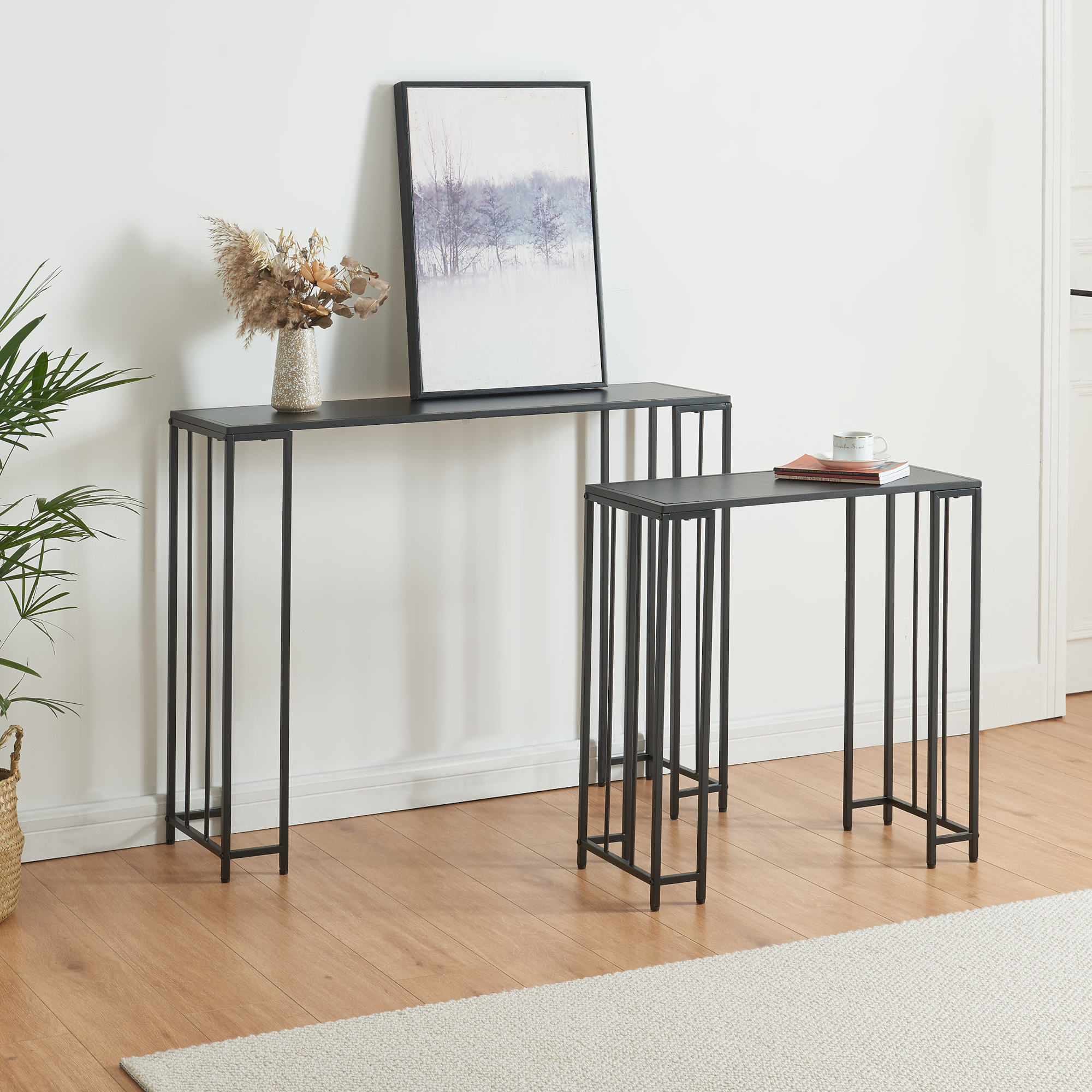 Set di 2 Tavoli a Consolle Ørsta in Misure Diverse - Nero [en.casa]