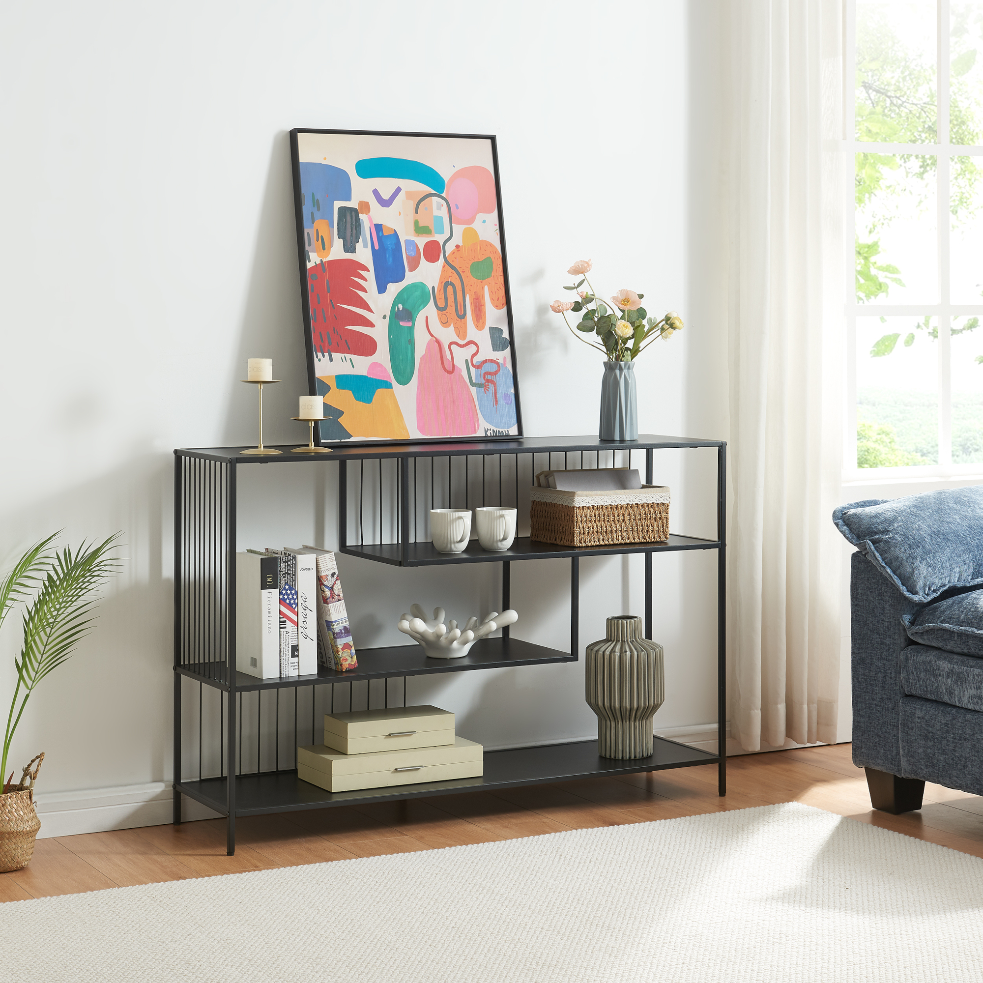 Image of Tavolo a Consolle Oxelösund Scaffale Basso a 4 Piani 120x33x80 cm Nero [en.casa]