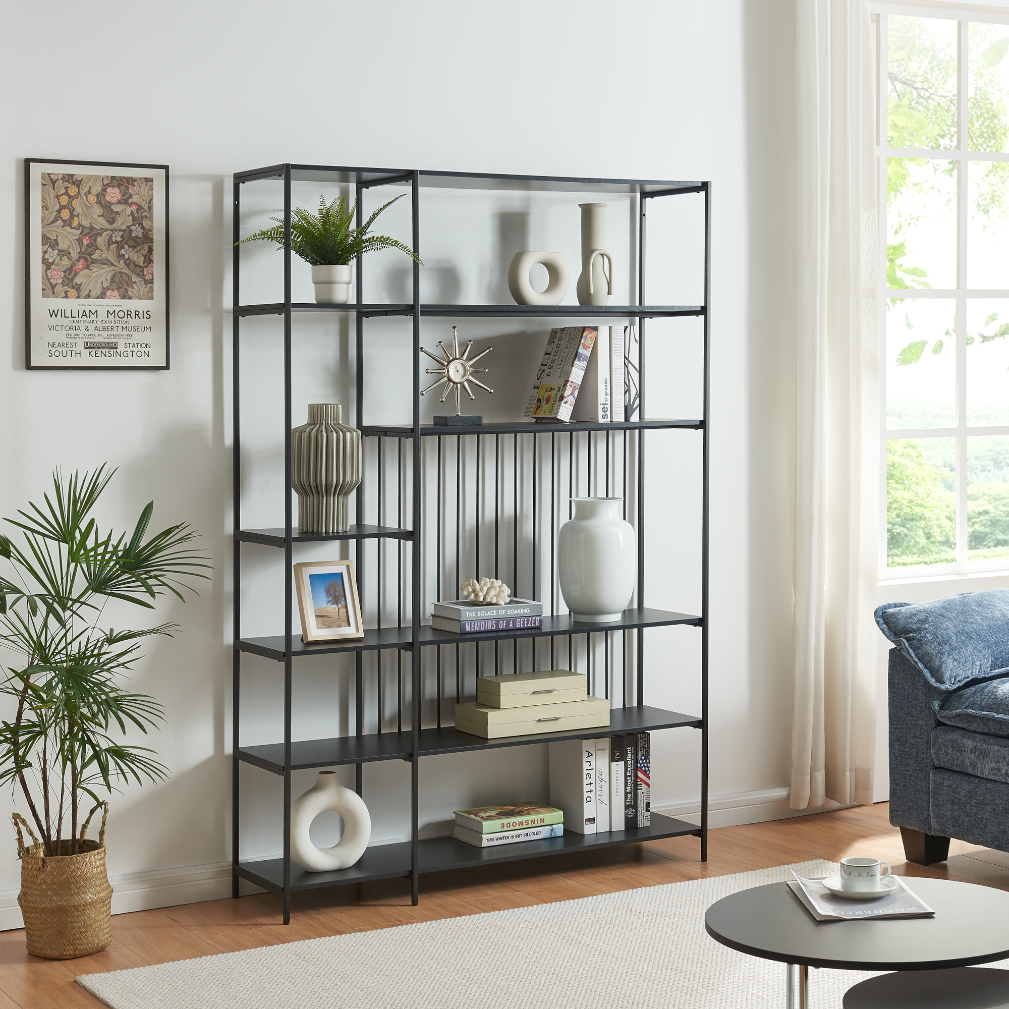 Scaffale da Terra Rælingen Libreria con Ripiani Aperti 180x120x33 cm Nero [en.casa]