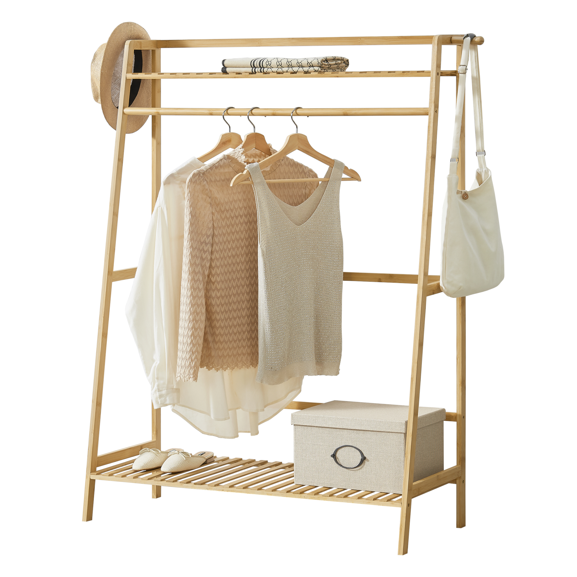 Image of Stand Appendiabiti &#39;Föglö&#39; Organizzatore Guardaroba in bambù [en.casa]