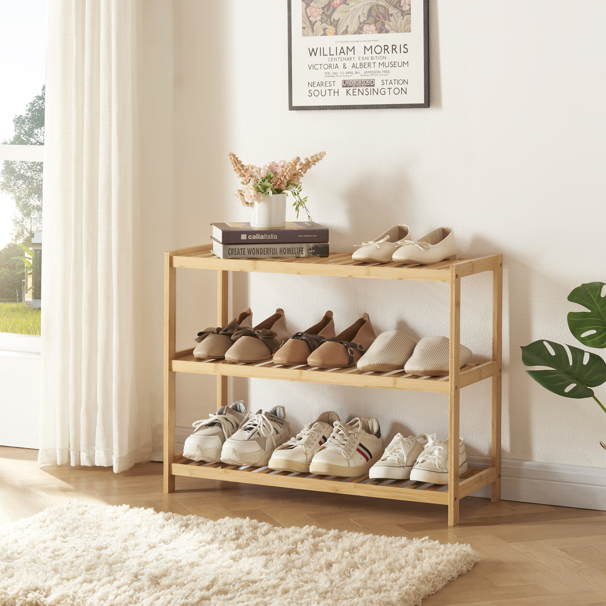 Scarpiera Dammfleth con 3 Ripiani 55 x 67,5 x 27 cm Bambù Naturale [en.casa]