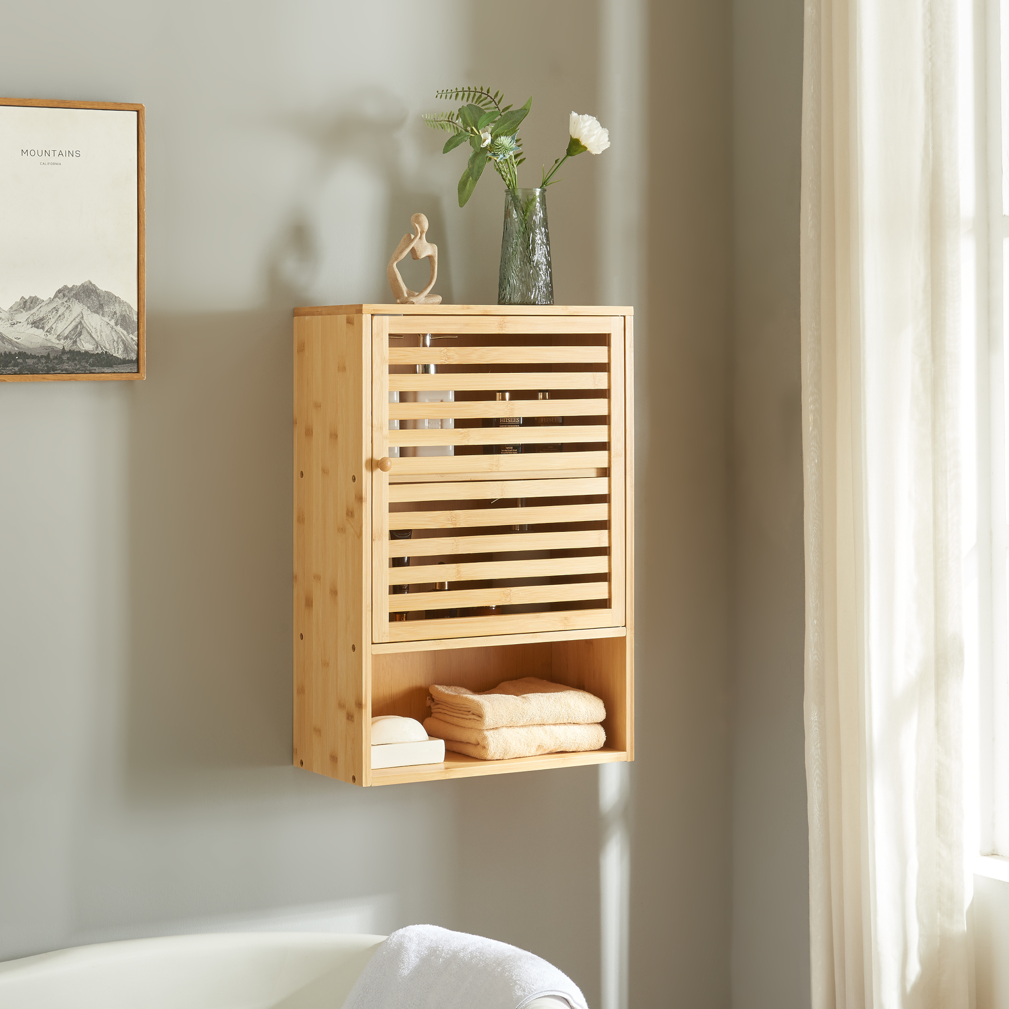 Armadietto da Parete per Bagno Gjesdal in Bambù Naturale 60x40x 20 cm [en.casa]
