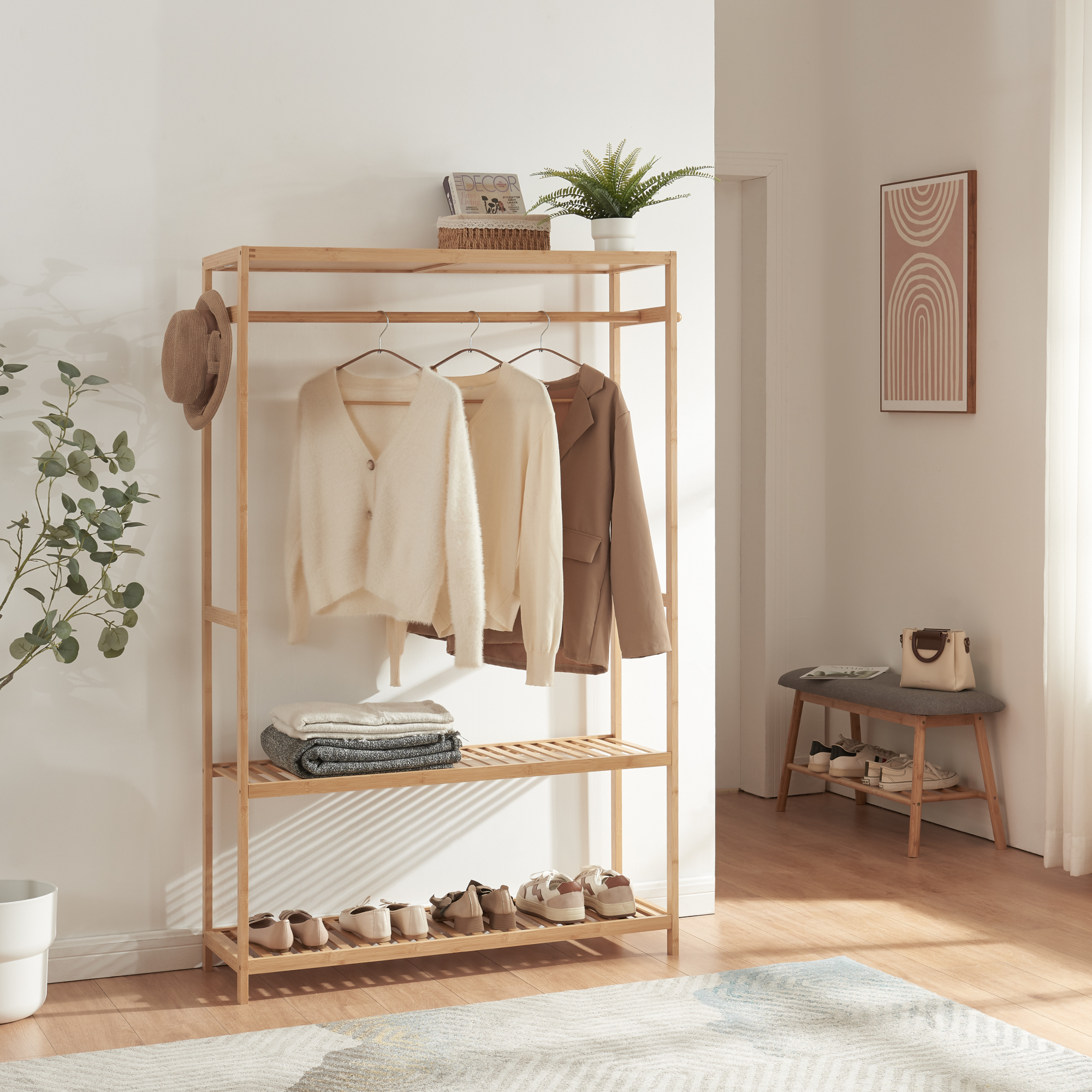 Image of Stand Appendiabiti Herøy Armadio Aperto per Guardaroba 165 x 100 x 35 cm Bambù Naturale [en.casa]
