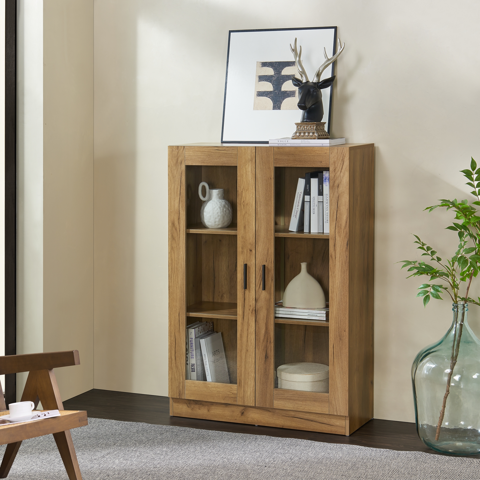 Mobile Vetrinetta Sorø Libreria a 2 Ante 115 x 80 x 31 cm Effetto Rovere [en.casa]