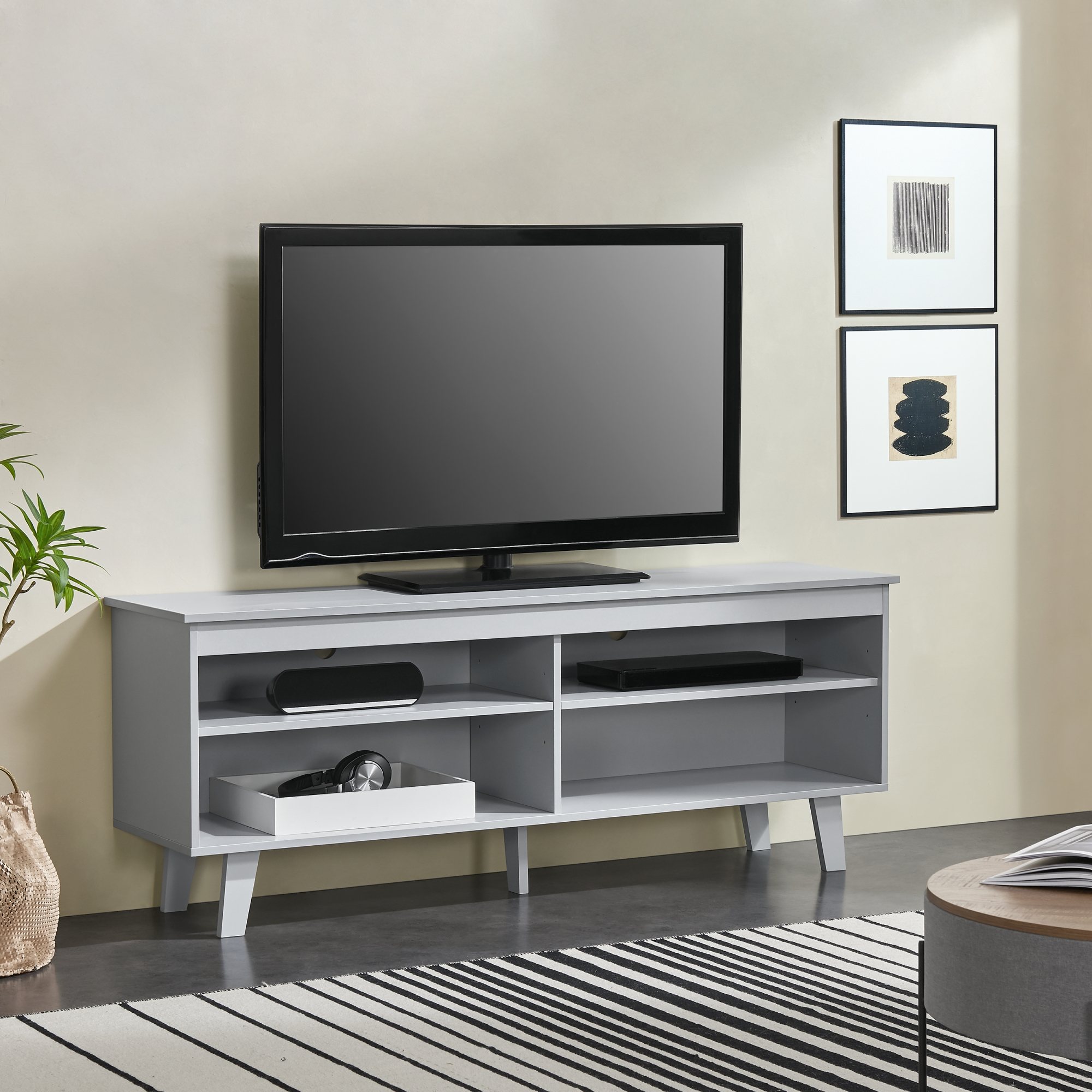Mobile TV Stenløse Armadio Basso 58 x 150 x 38 cm Grigio chiaro [en.casa]