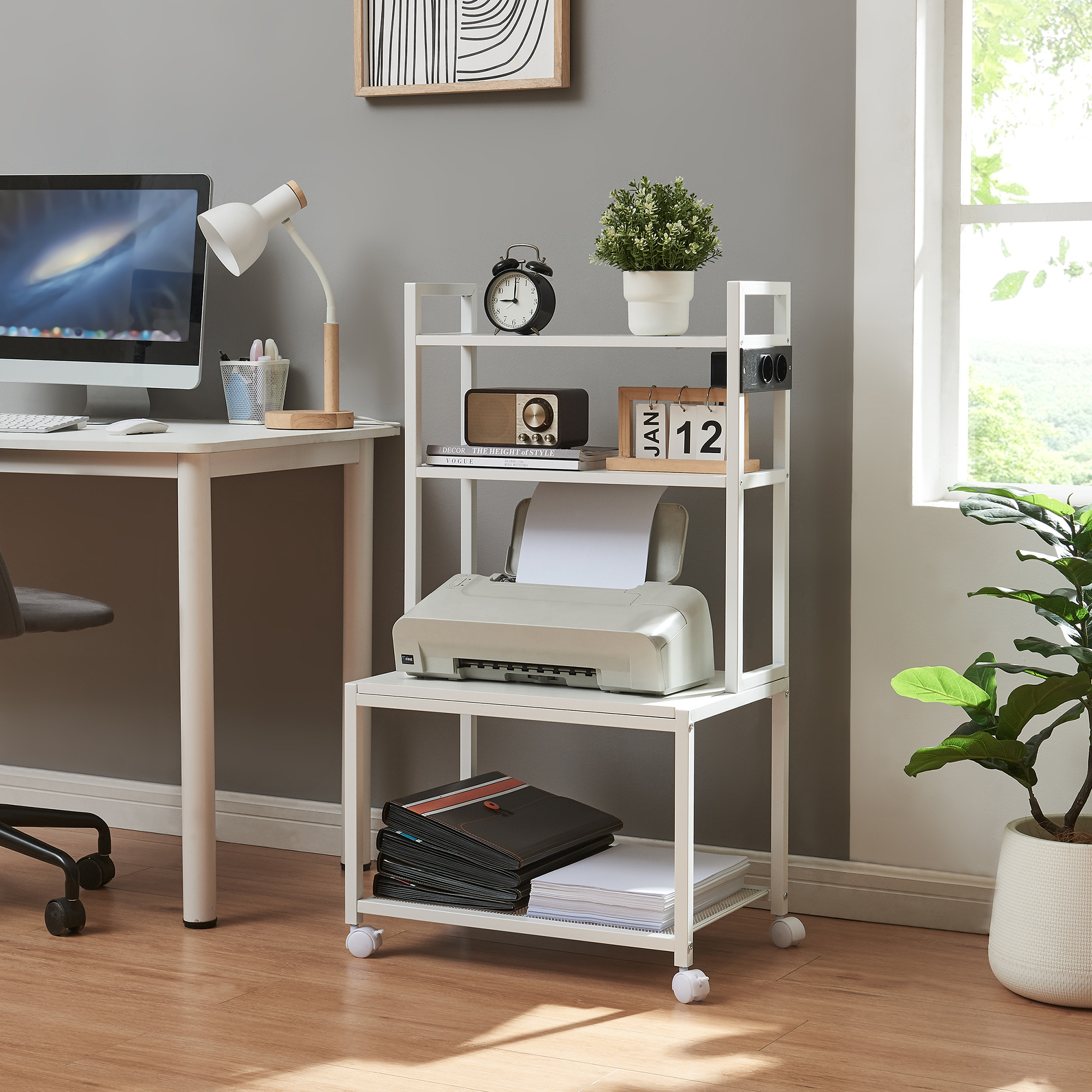 Carrello Porta Stampante per Ufficio Svanaldsvipp 100 x 55 x 38 cm - Bianco [en.casa]