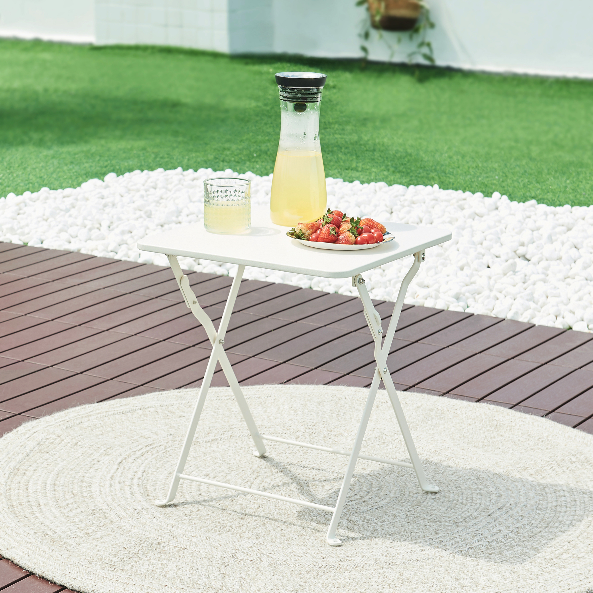 Tavolino Pieghevole Vegårshei da Giardino in Acciaio - Bianco [en.casa]