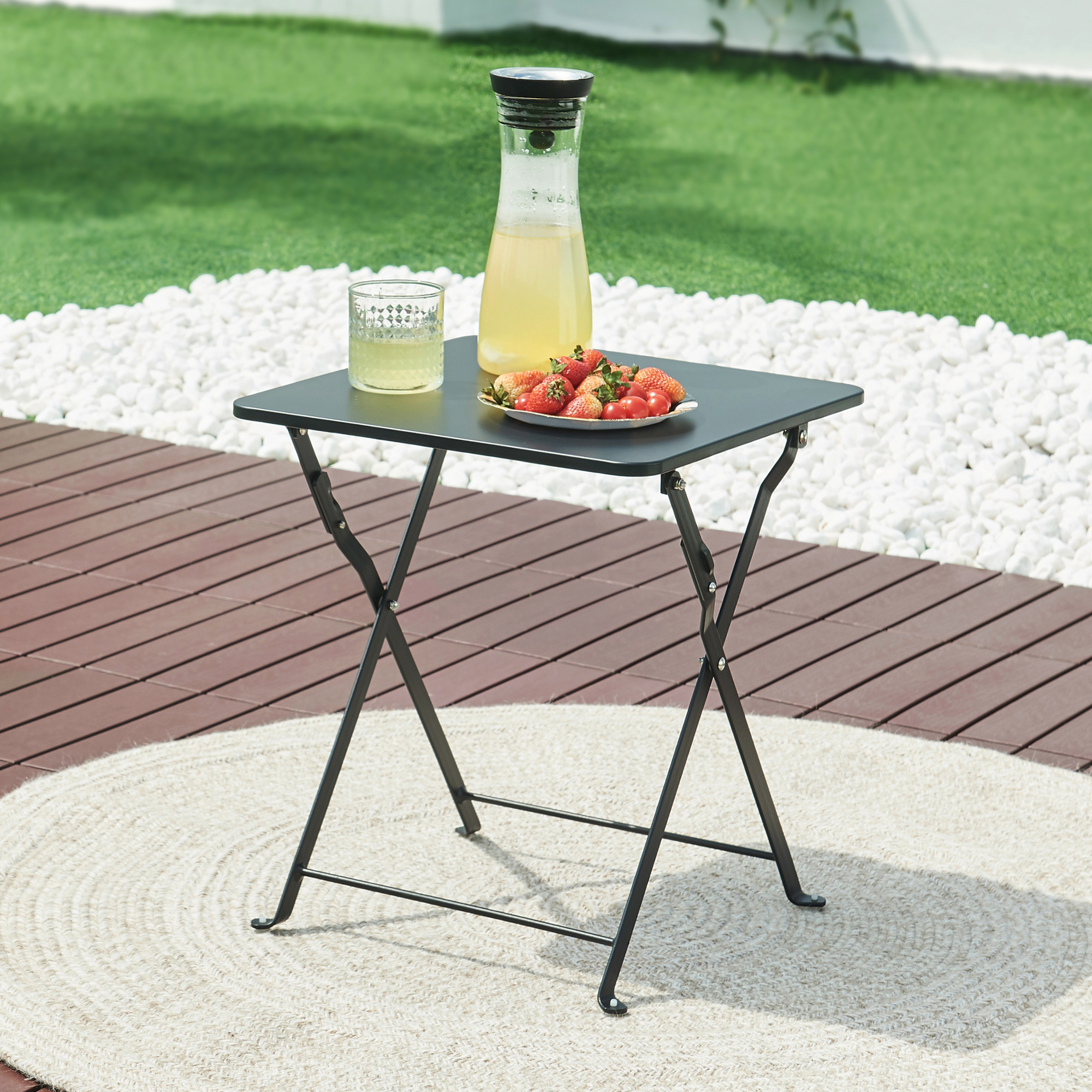 Tavolino Pieghevole Vegårshei da Giardino in Acciaio - Nero [en.casa]