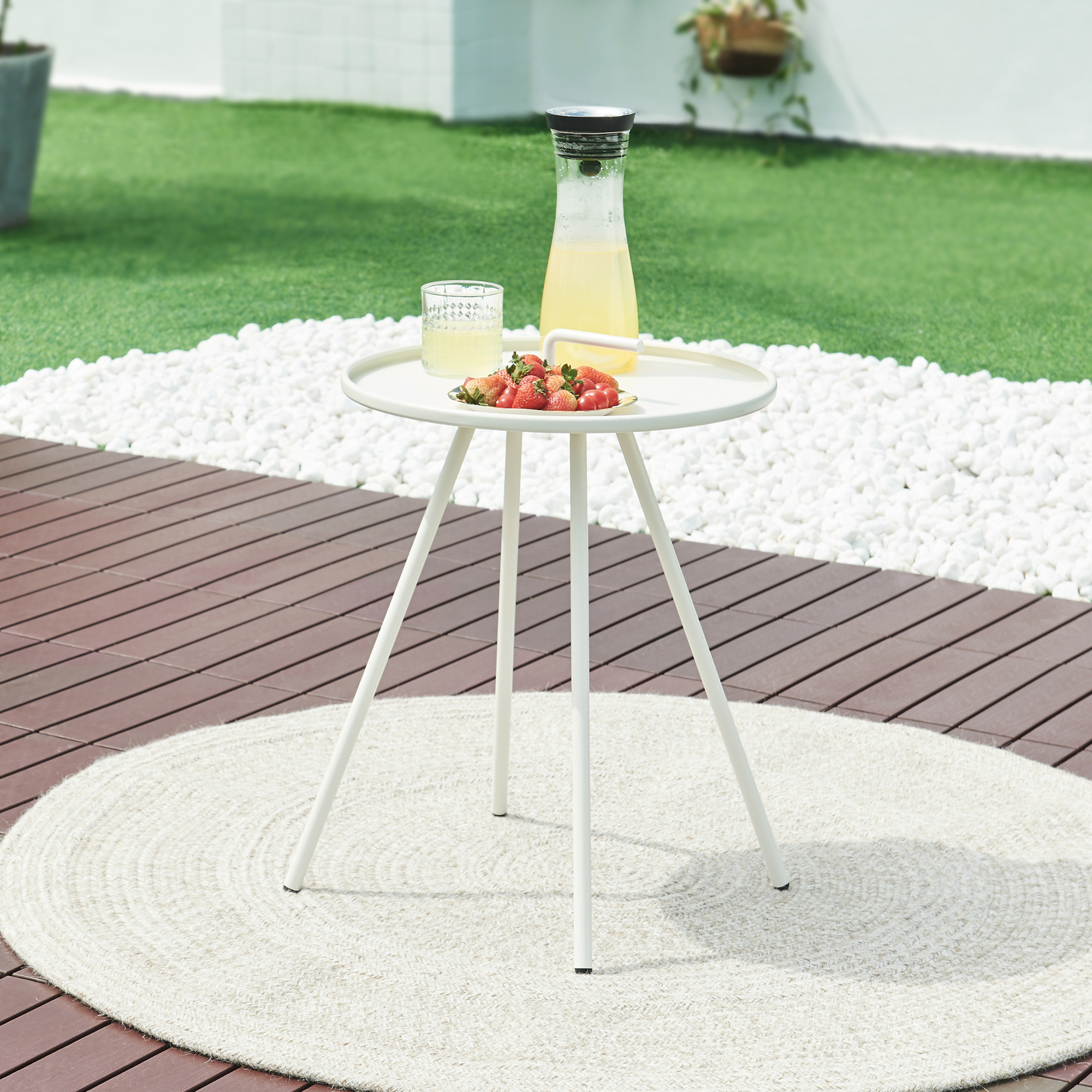 Tavolino da Giardino Fosen in Acciaio Piano con Maniglia Centrale - Bianco [en.casa]