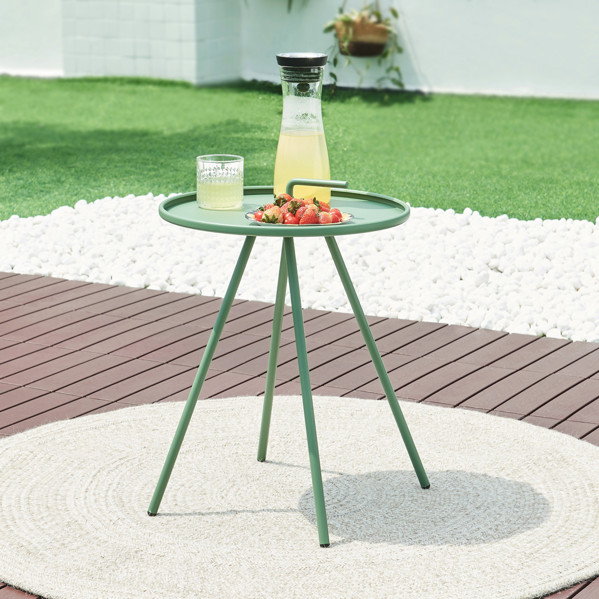 Tavolino da Giardino Fosen in Acciaio Piano con Maniglia Centrale - Verde [en.casa]