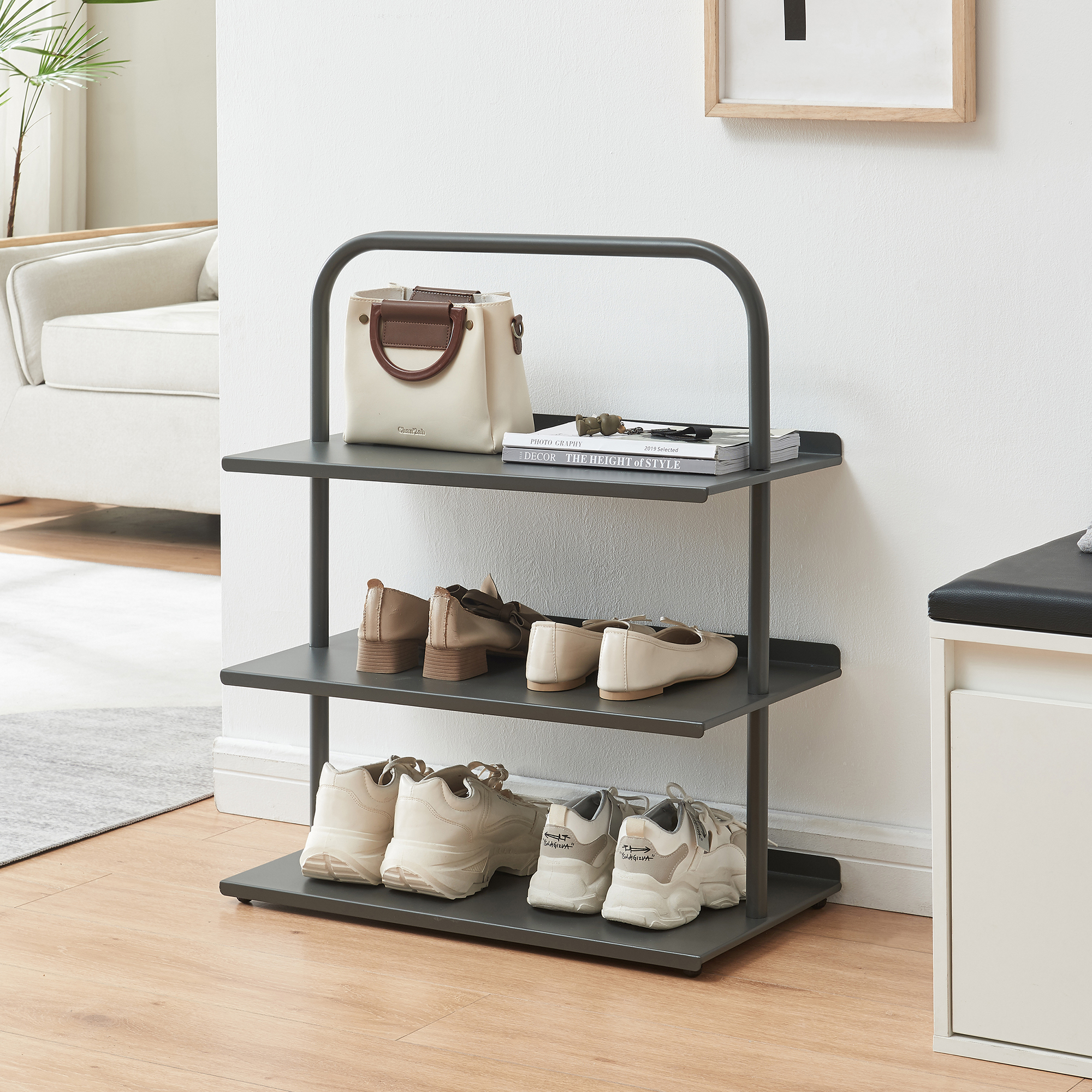 Scaffale Portascarpe Poytya Scarpiera a 3 Livelli 73 x 60 x 32 cm - Antracite [en.casa]