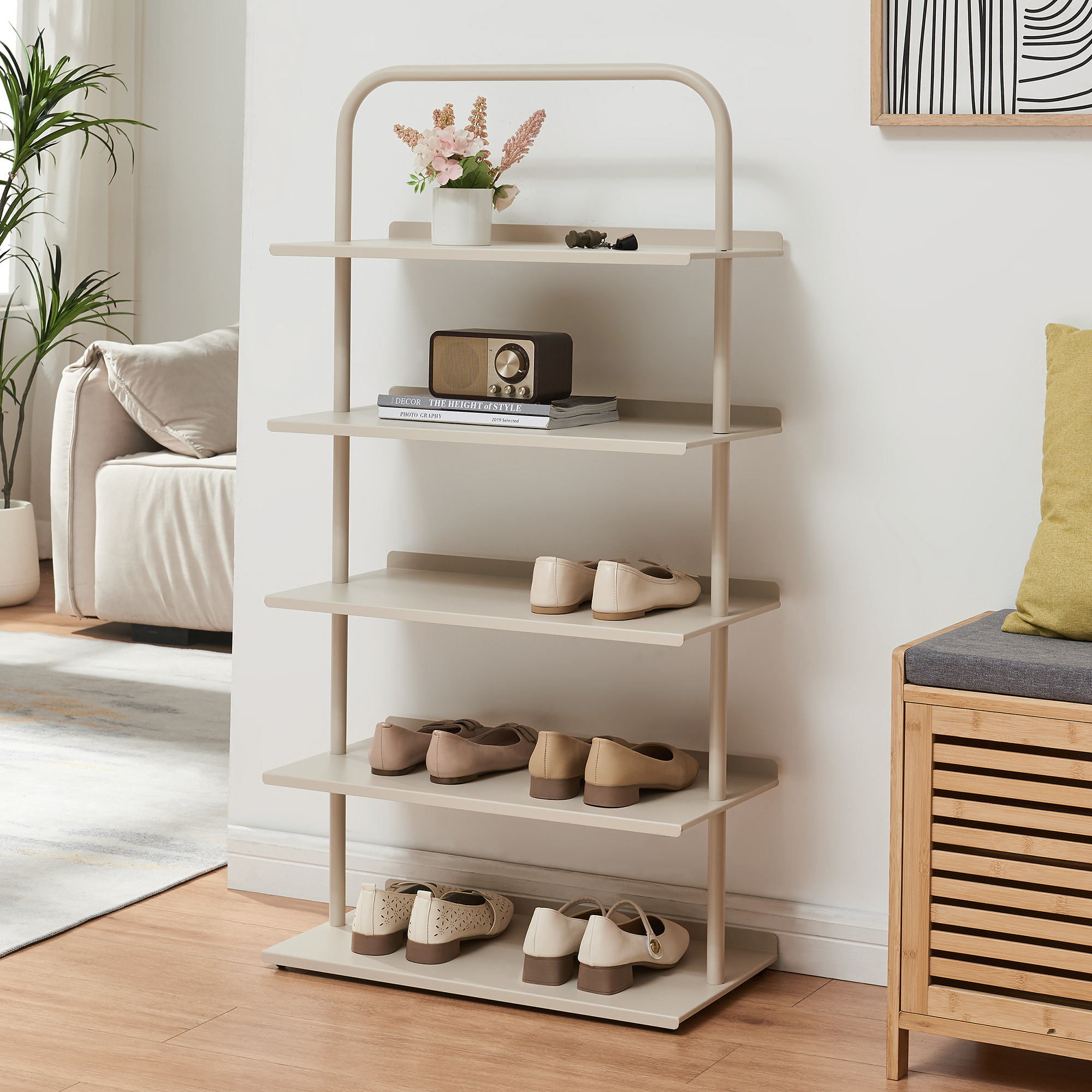 Scaffale Portascarpe Poytya Scarpiera a 5 Livelli 119 x 60 x 32 cm - Color Champagne [en.casa]