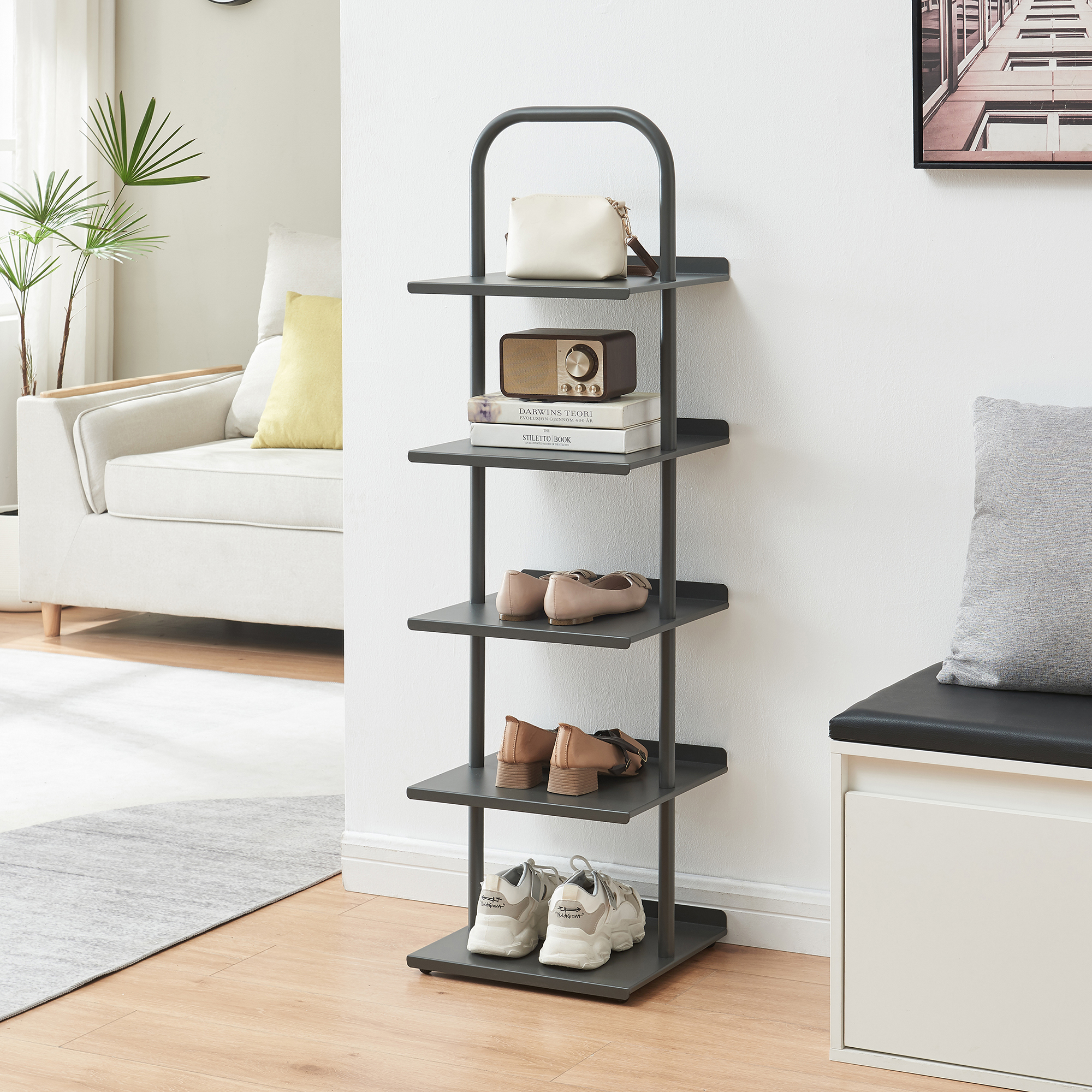 Scaffale Portascarpe Poytya Scarpiera a 5 Livelli 119 x 34 x 32 cm - Antracite [en.casa]