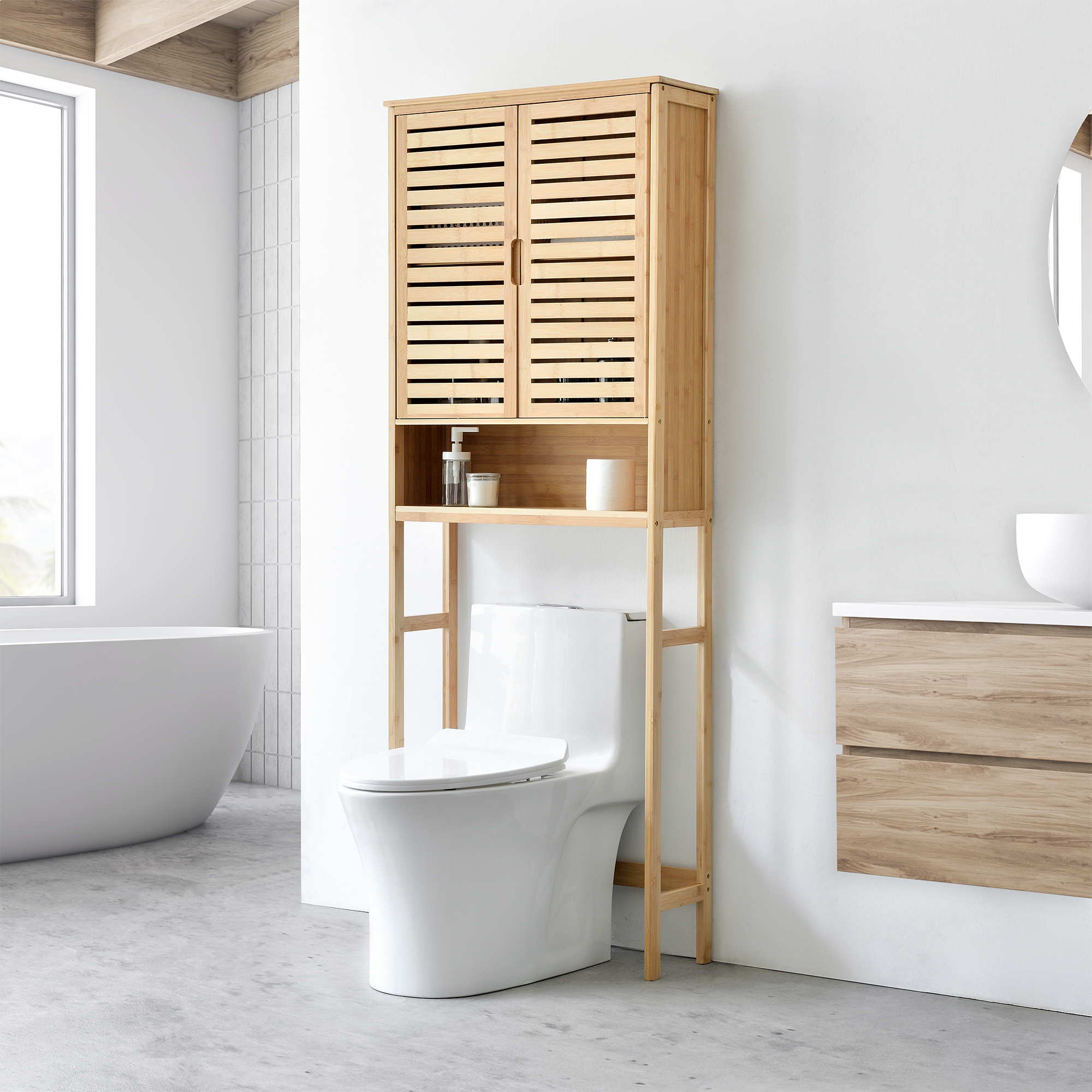 Toilettenschrank Badezimmerschrank berbauschrank Badschrank Schrank Bambus  | eBay