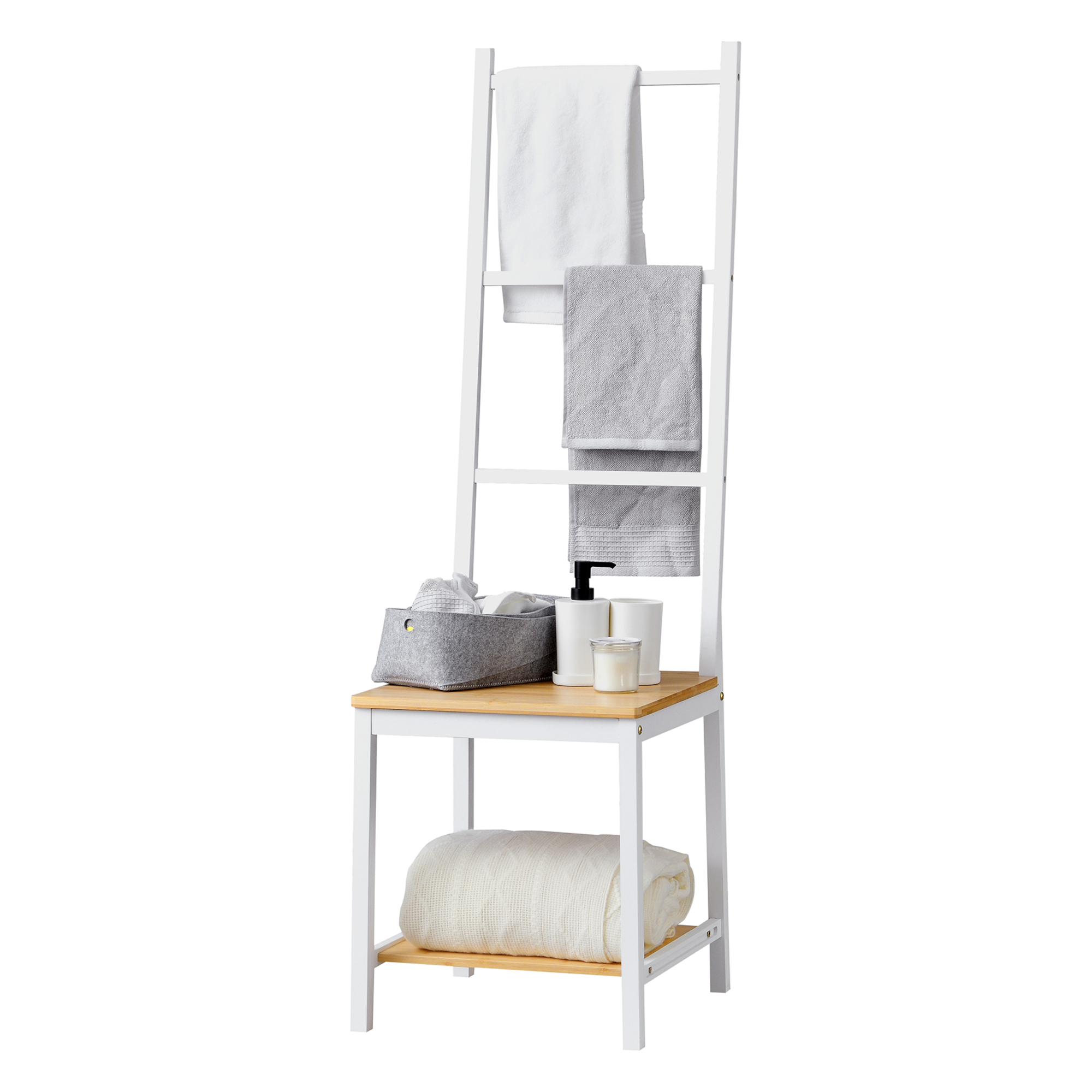 en.casa] Kleiderstuhl mit Handtuchhalter Herrendiener Stummer Diener Bambus  | eBay