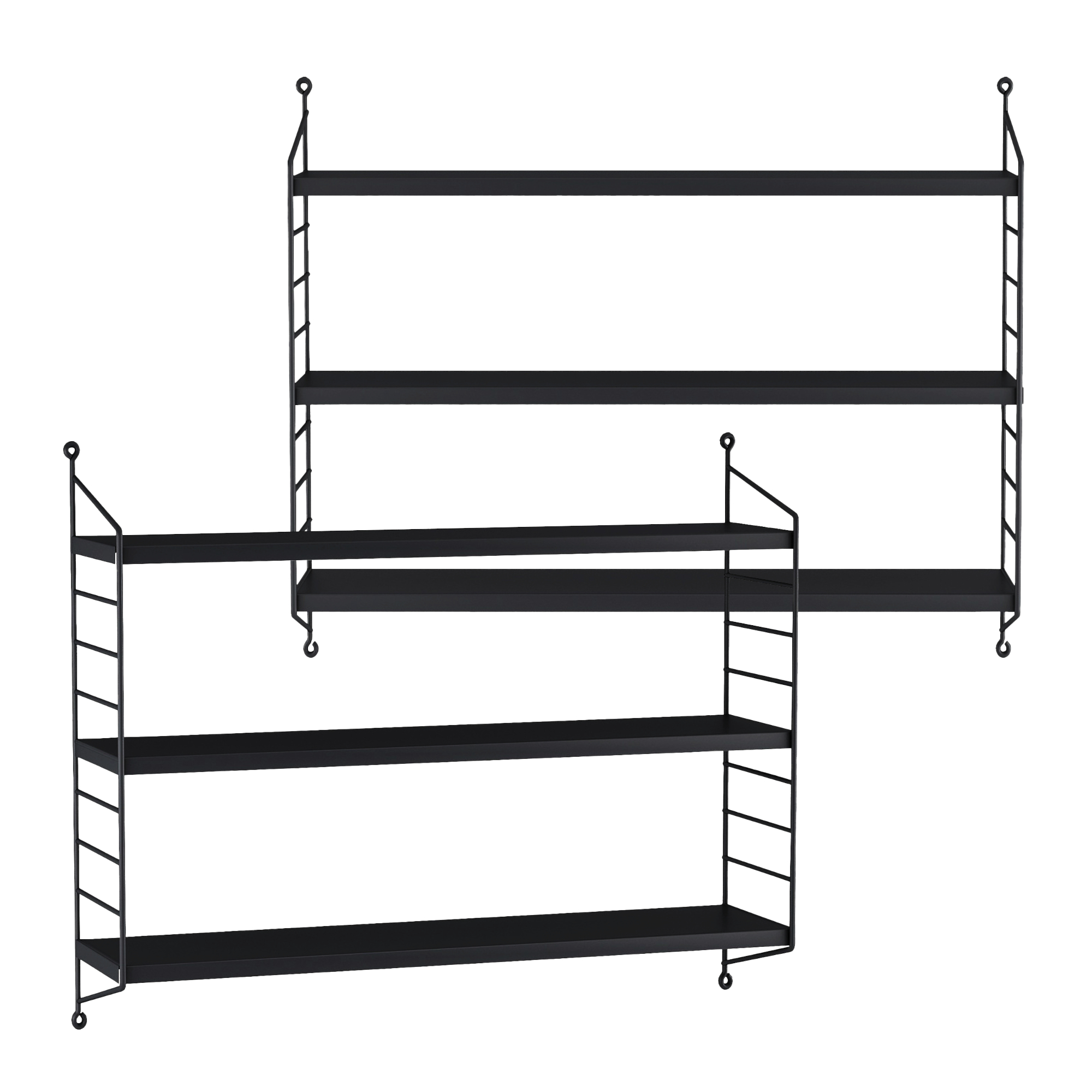 Set di 2 Scaffali da Parete Strängnäs a 3 Ripiani Regolabili 50 x 60 x 15 cm Acciaio Nero [en.casa]