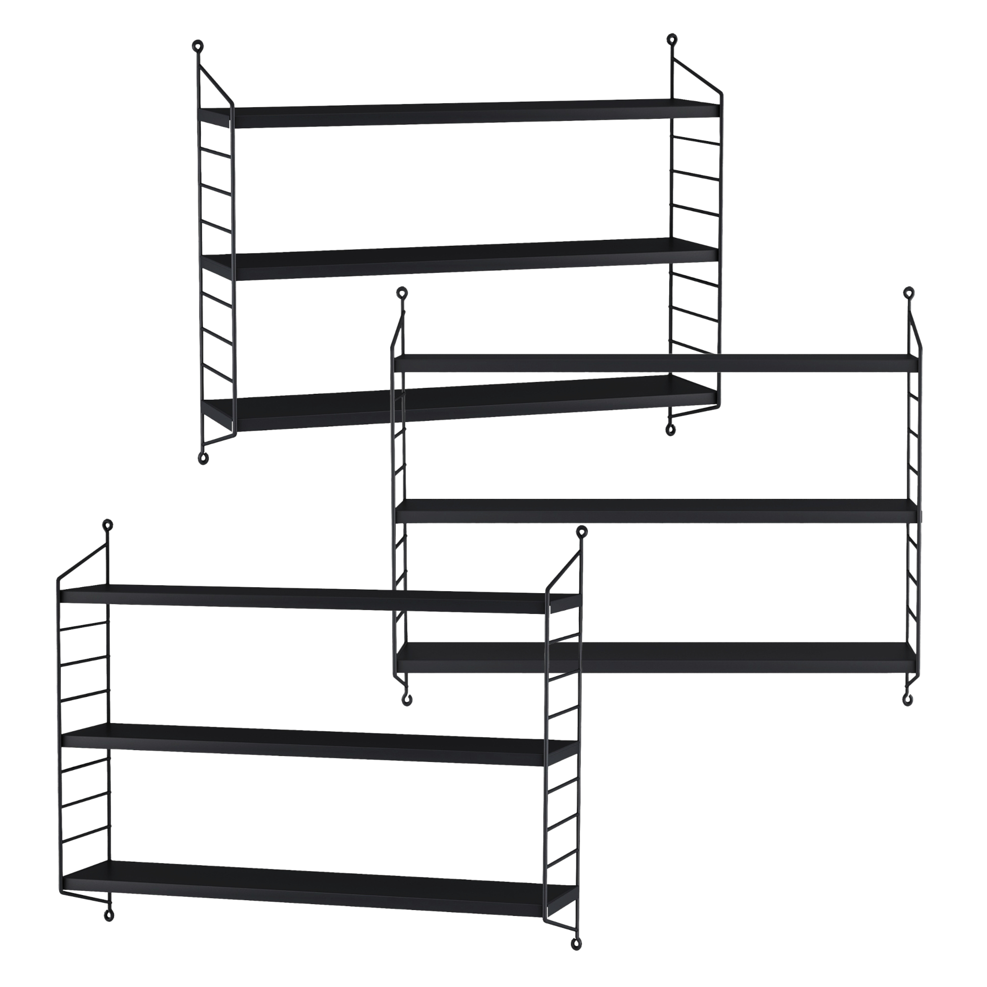 Set di 3 Scaffali da Parete Strängnäs a 3 Ripiani Regolabili 50 x 60 x 15 cm Acciaio Nero [en.casa]