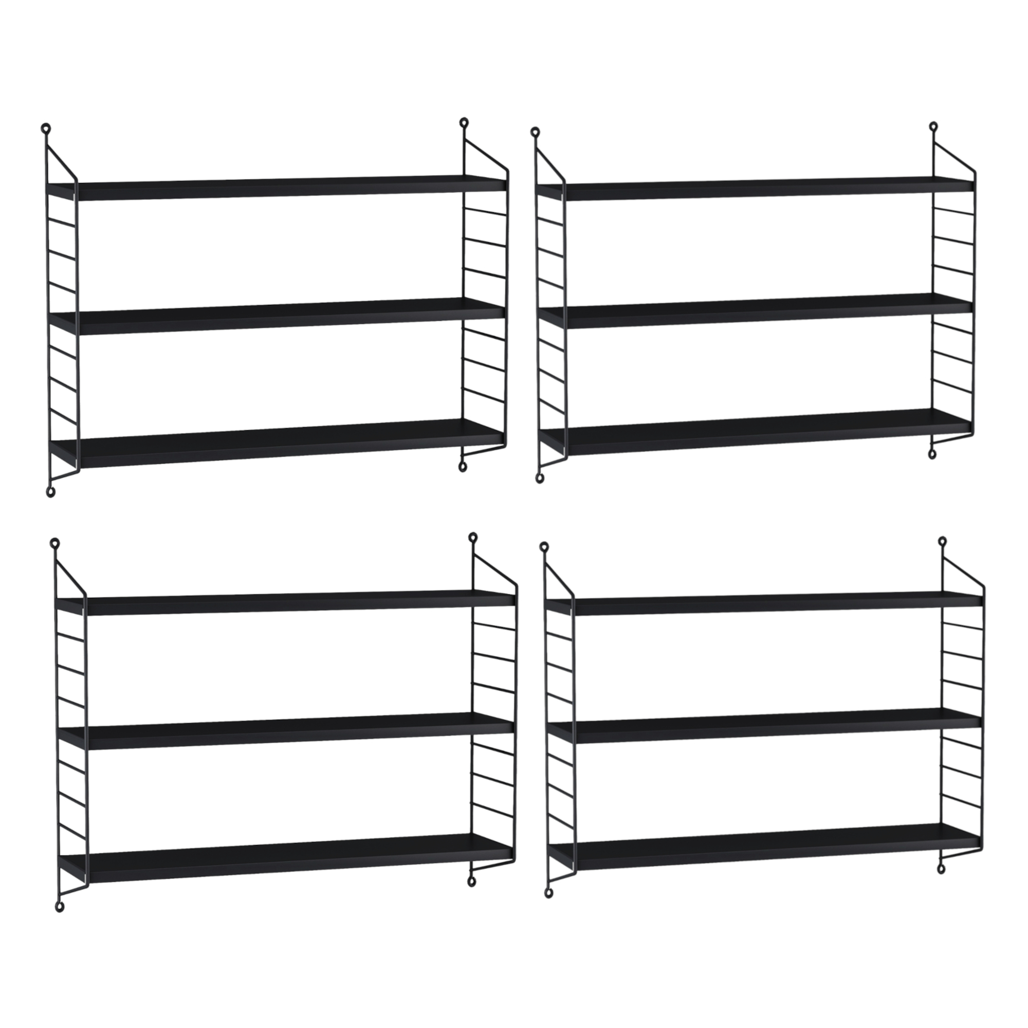 Set di 4 Scaffali da Parete Strängnäs a 3 Ripiani Regolabili 50 x 60 x 15 cm Acciaio Nero [en.casa]
