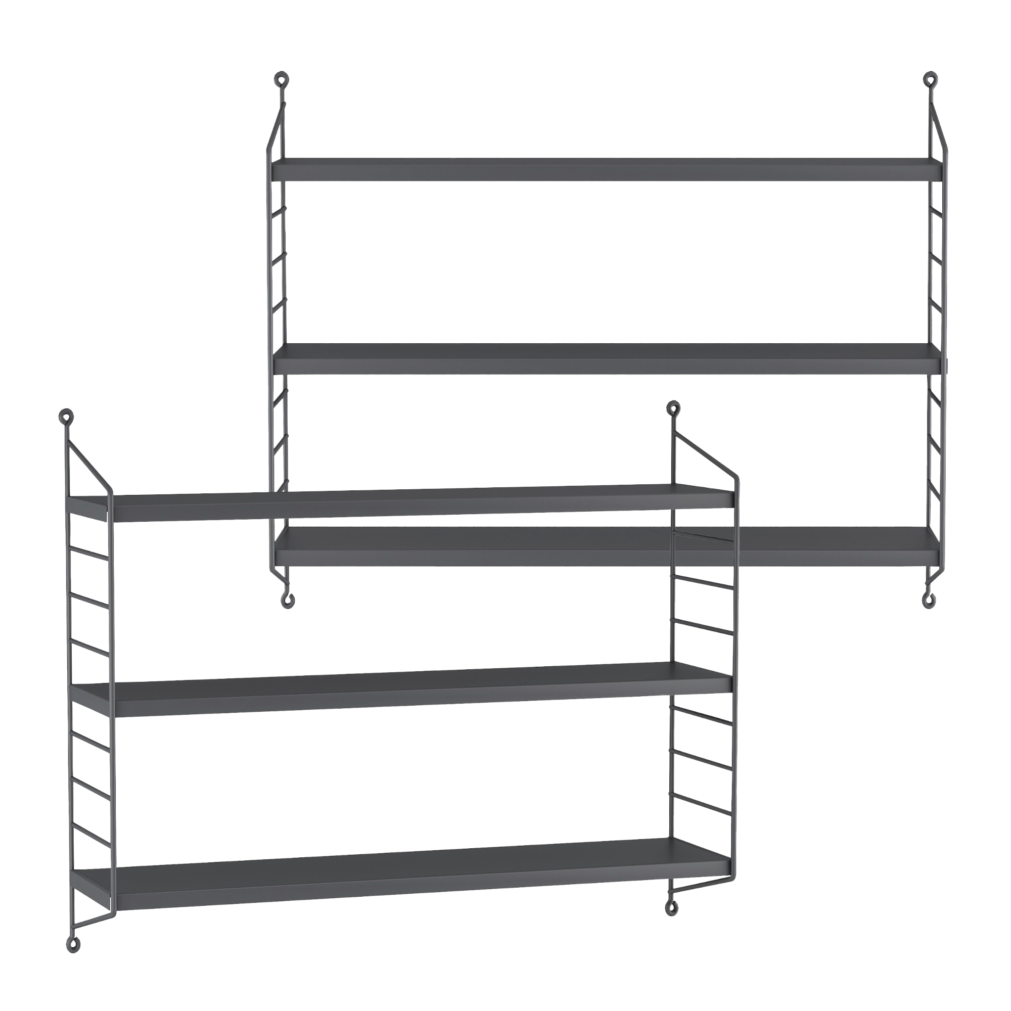 Set di 2 Scaffali da Parete Strängnäs a 3 Ripiani Regolabili 50 x 60 x 15 cm Acciaio Grigio scuro [en.casa]