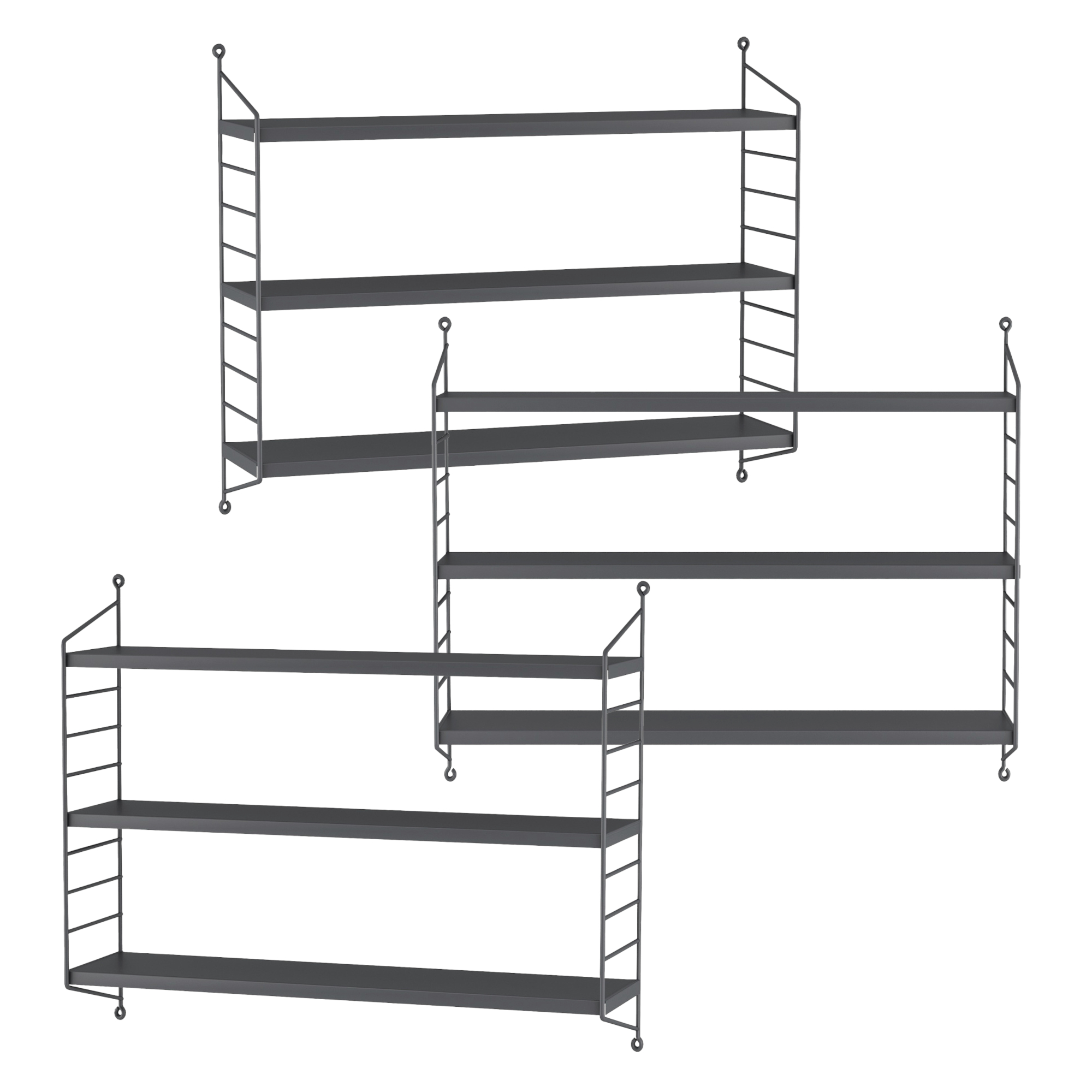 Set di 3 Scaffali da Parete Strängnäs a 3 Ripiani Regolabili 50 x 60 x 15 cm Acciaio Grigio scuro [en.casa]