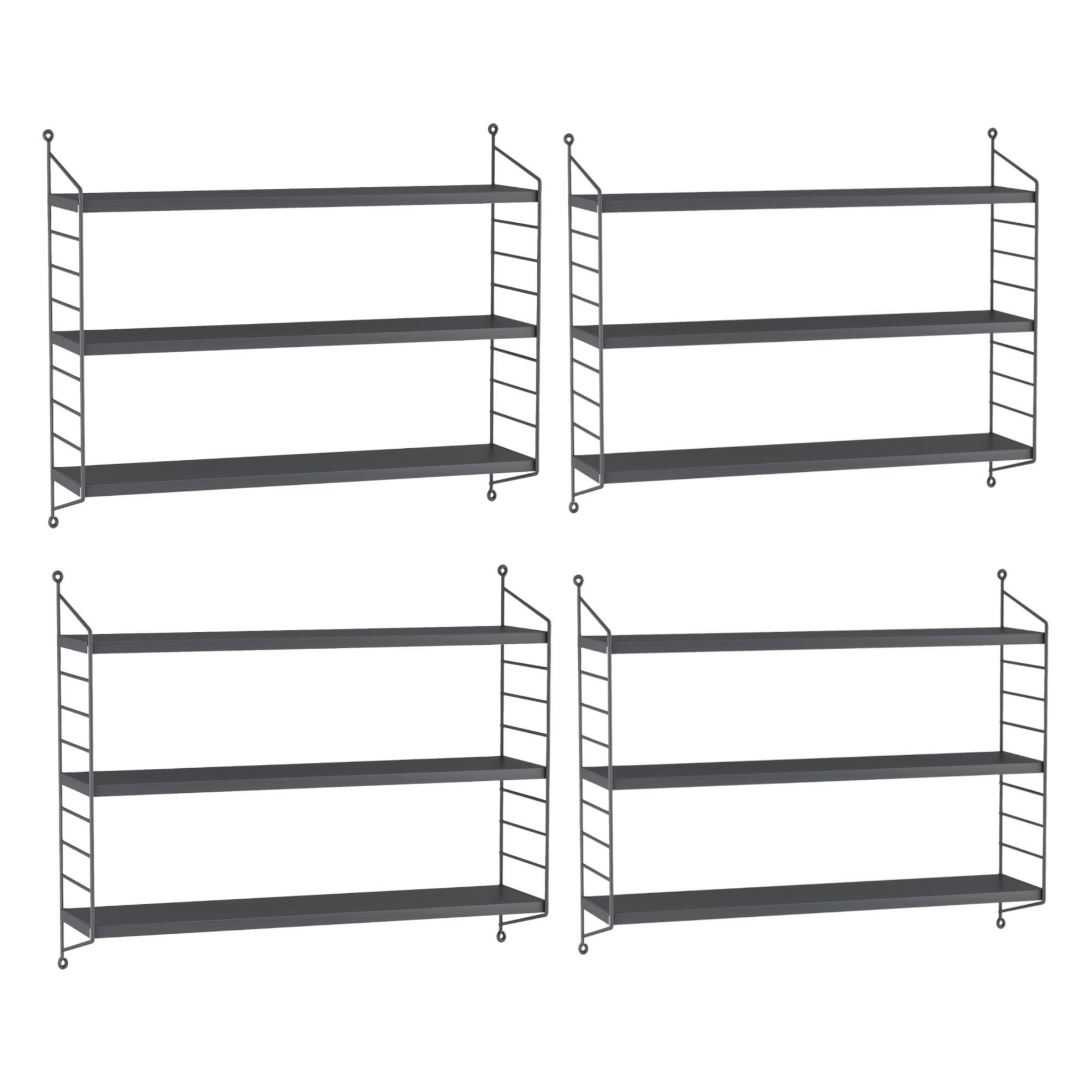 Set di 4 Scaffali da Parete Strängnäs a 3 Ripiani Regolabili 50 x 60 x 15 cm Acciaio Grigio scuro [en.casa]