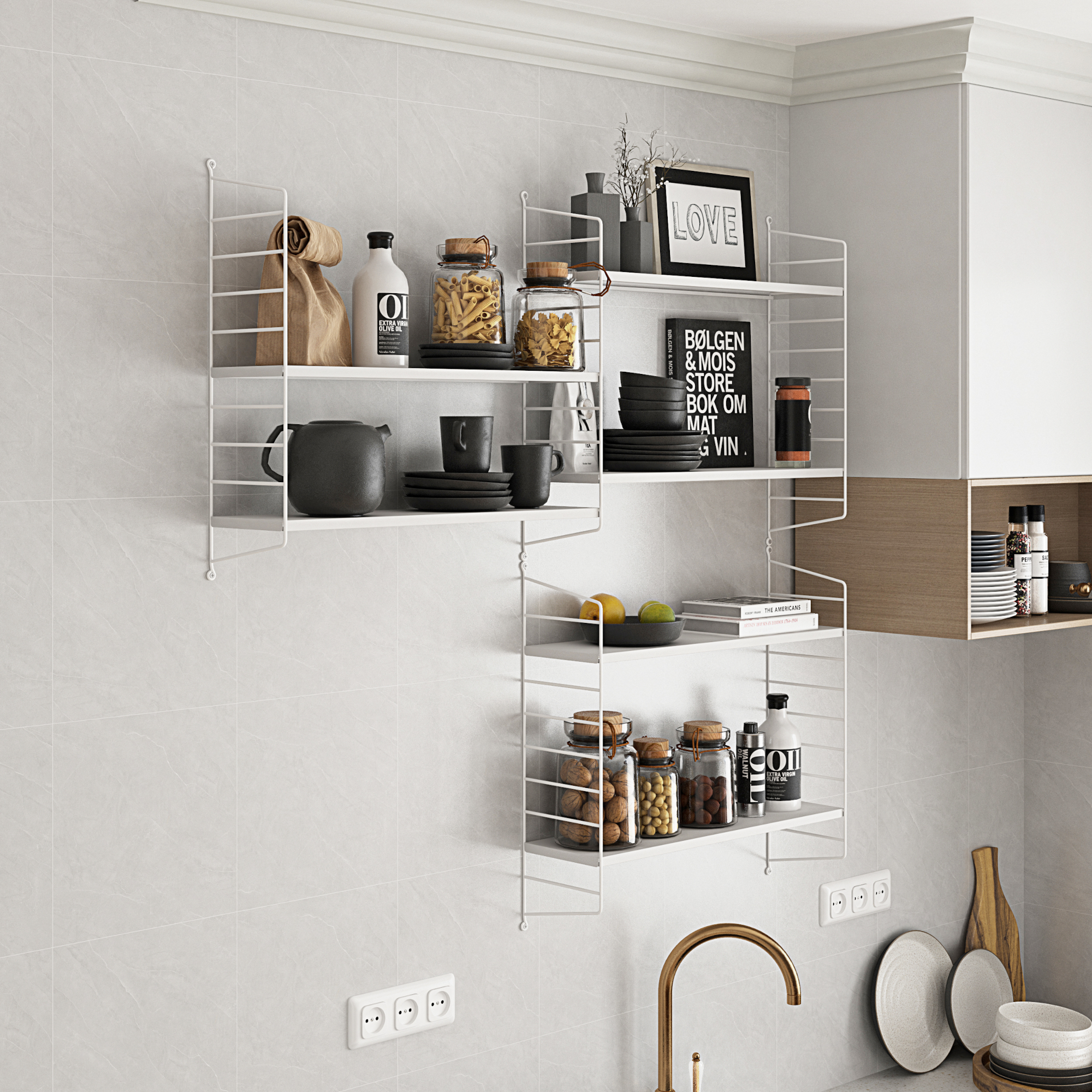 Set di 4 Scaffali da Parete Strängnäs a 3 Ripiani Regolabili 50 x 60 x 15 cm Acciaio Bianco [en.casa]