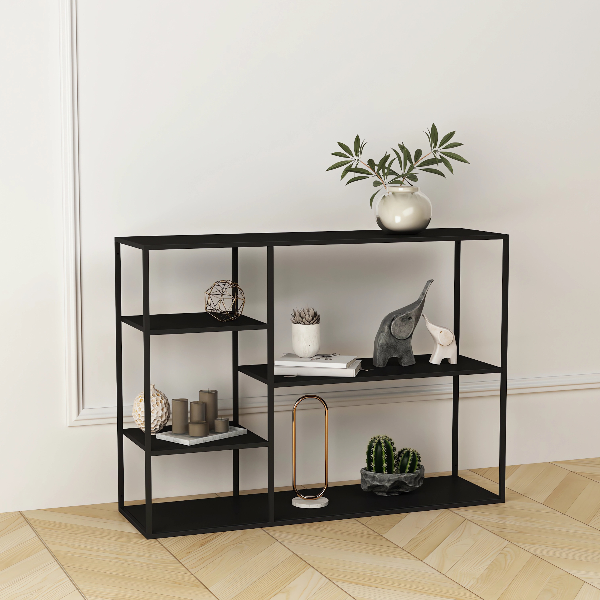 Scaffale Basso da Terra Isojoki Libreria in Acciaio 120 x 35 x 88 cm - Nero Opaco [en.casa]